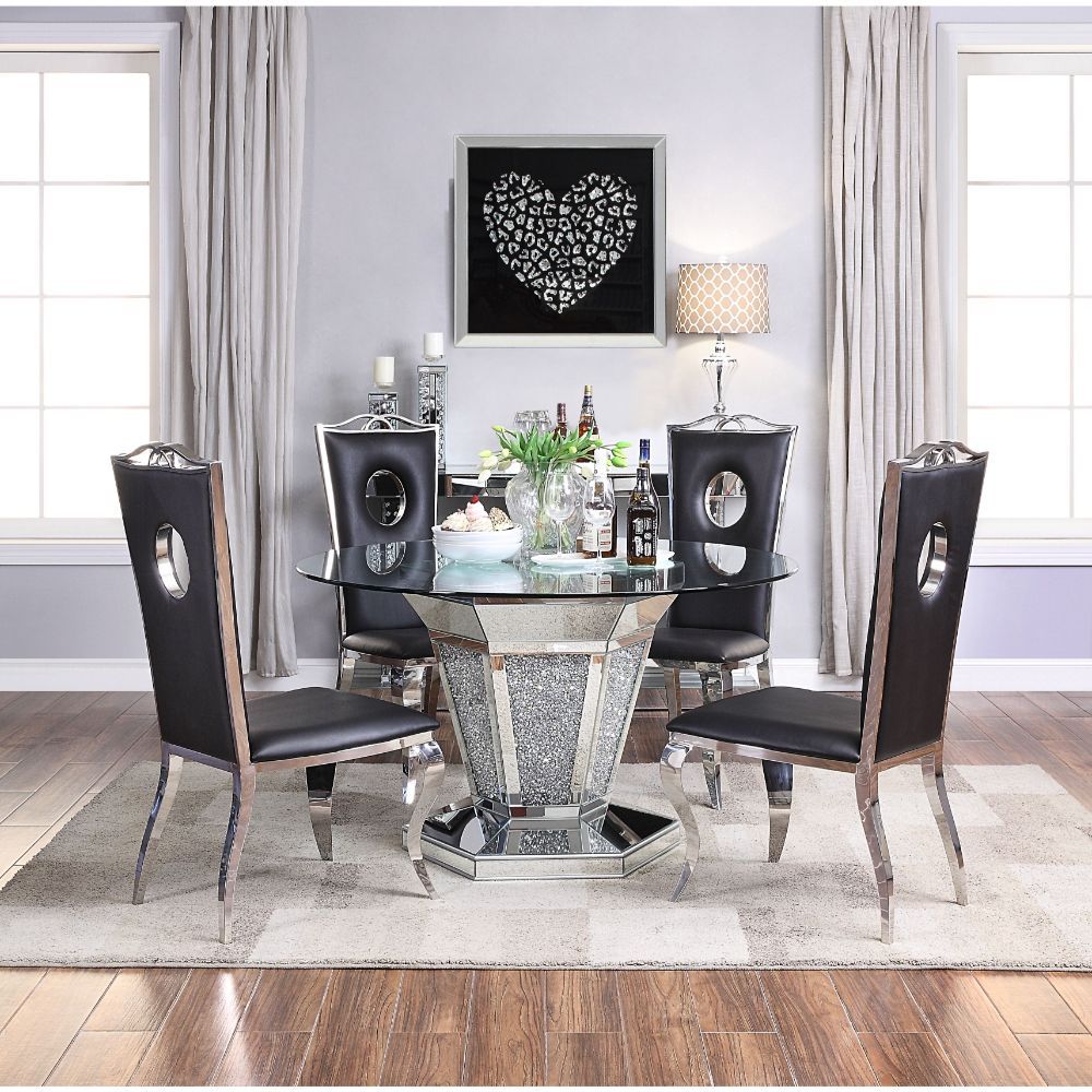 Noralie - Dining Table - Mirrored, Faux Diamonds & Clear Glass Top, silver, view 6