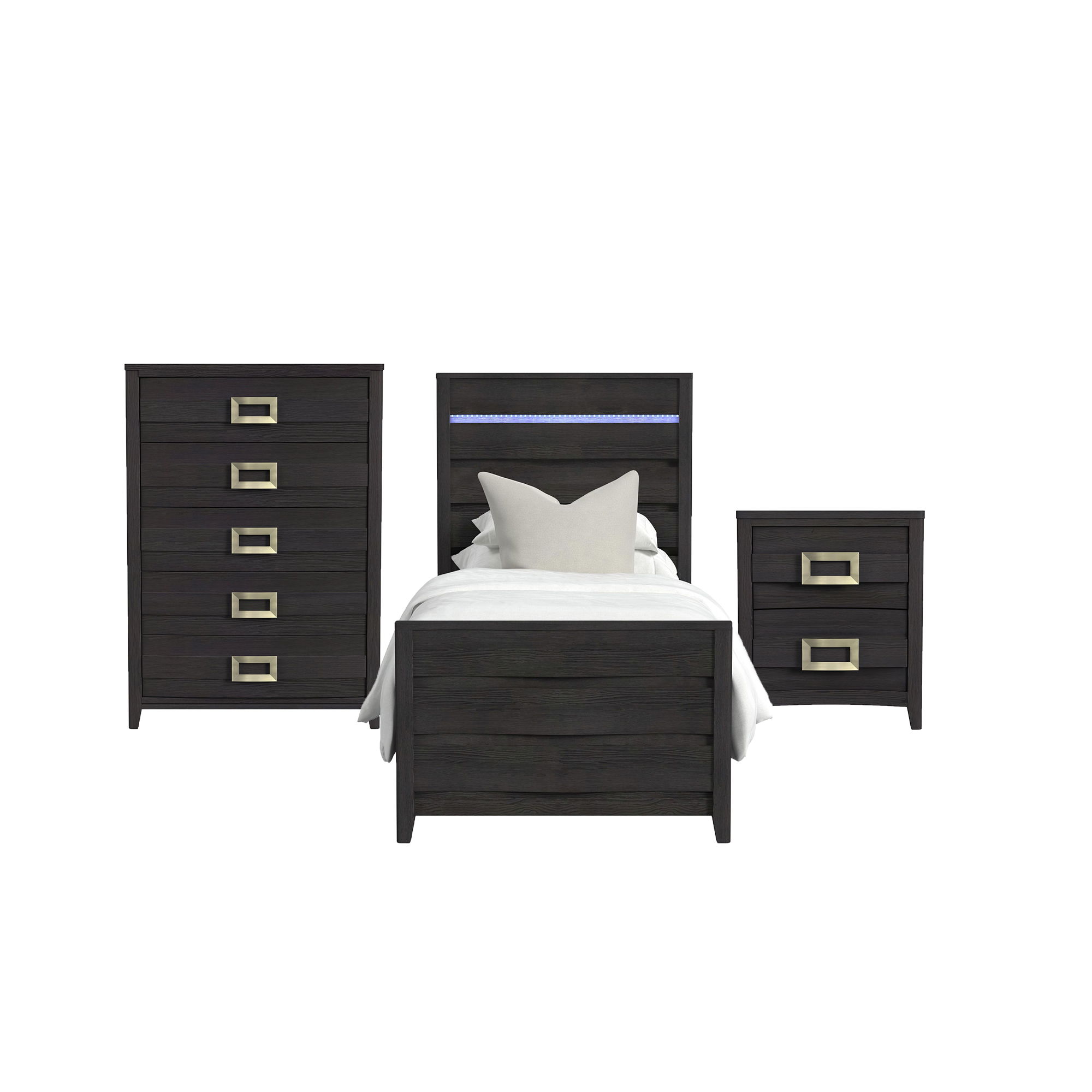 Tobias - Twin 3 Piece Bedroom Set With LED - Black