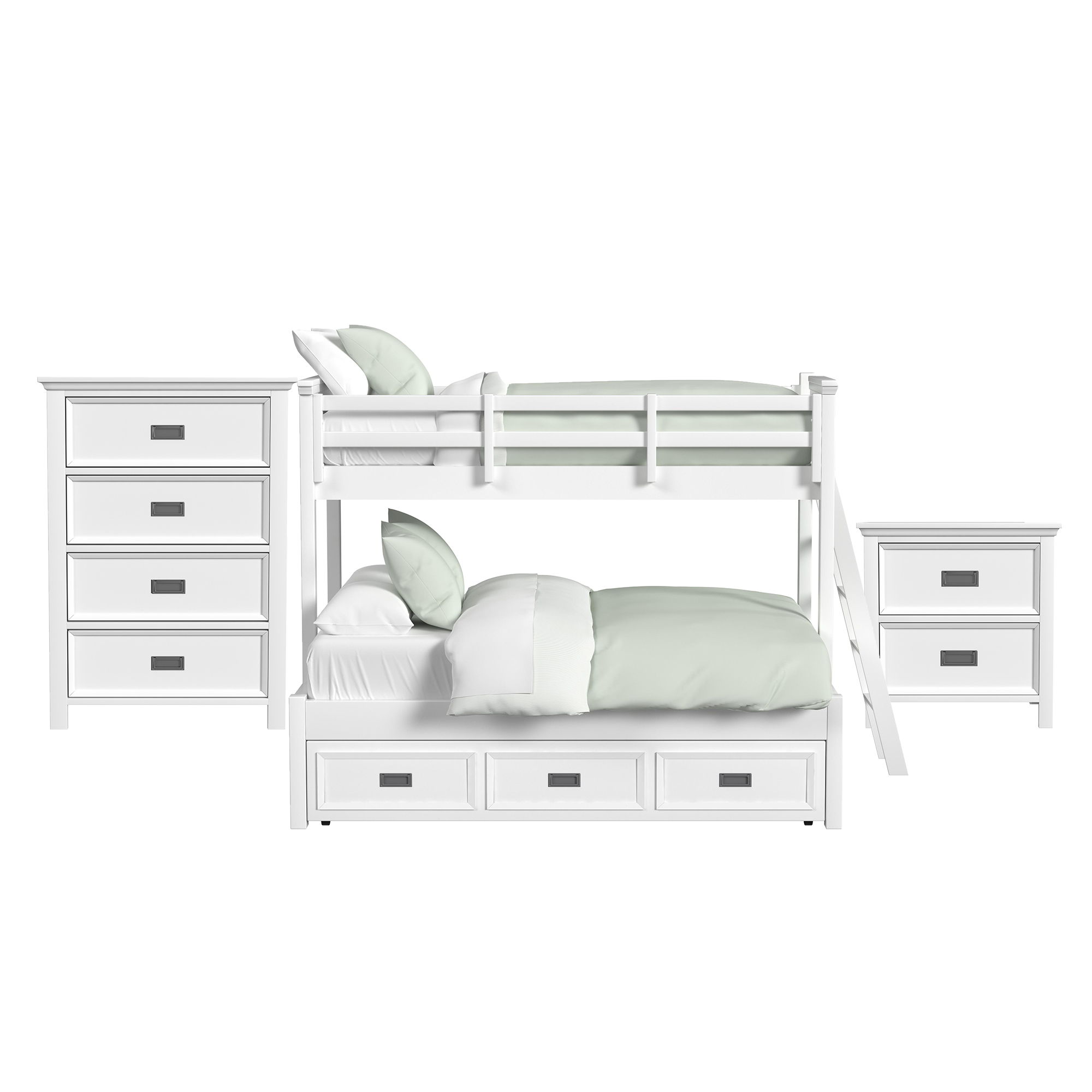 Hampton Kids - Twin Over Full Bunk With Ladder And Trundle 3 Piece Bedroom Set - White