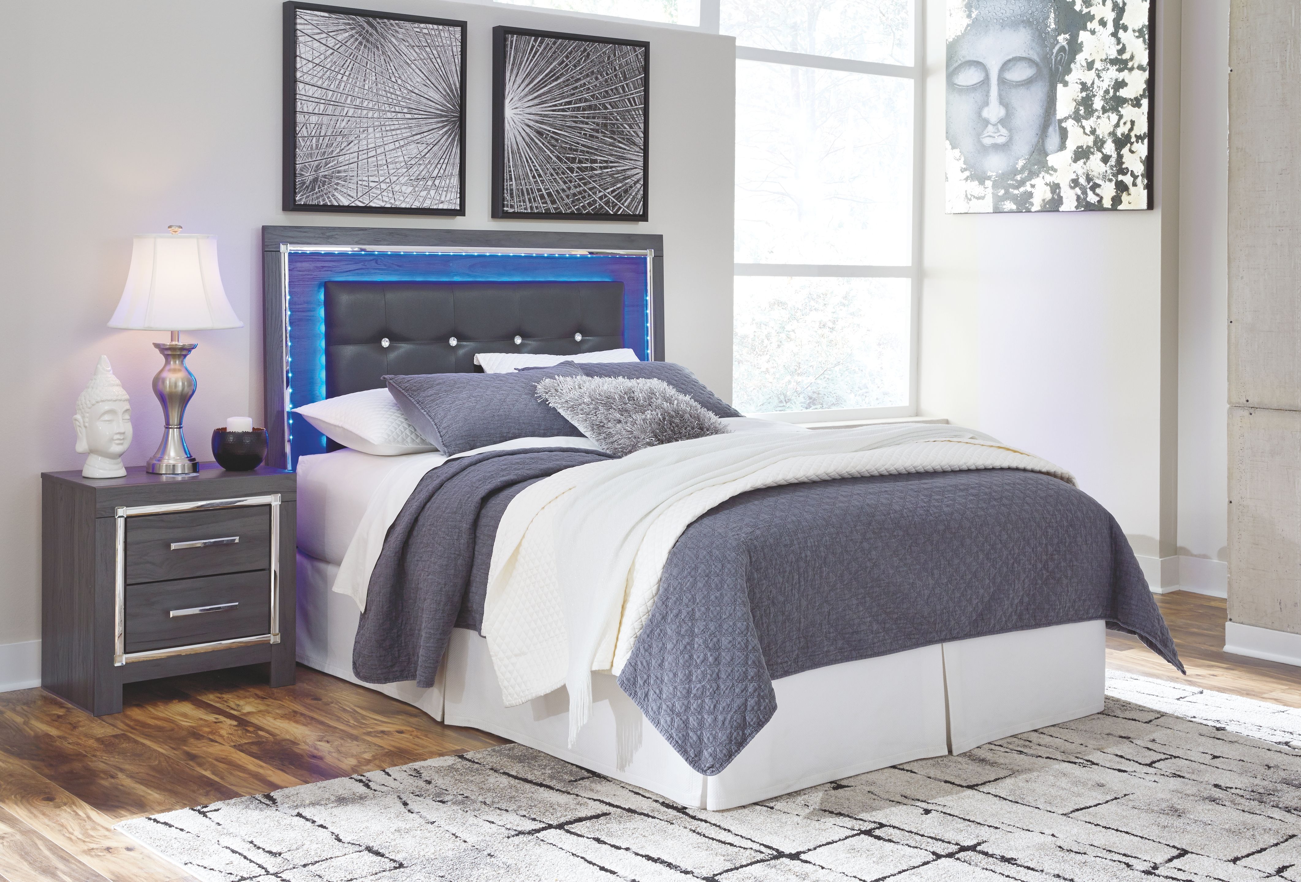 Lodanna Gray Queen Upholstered Panel Headboard With Bolt On Bed