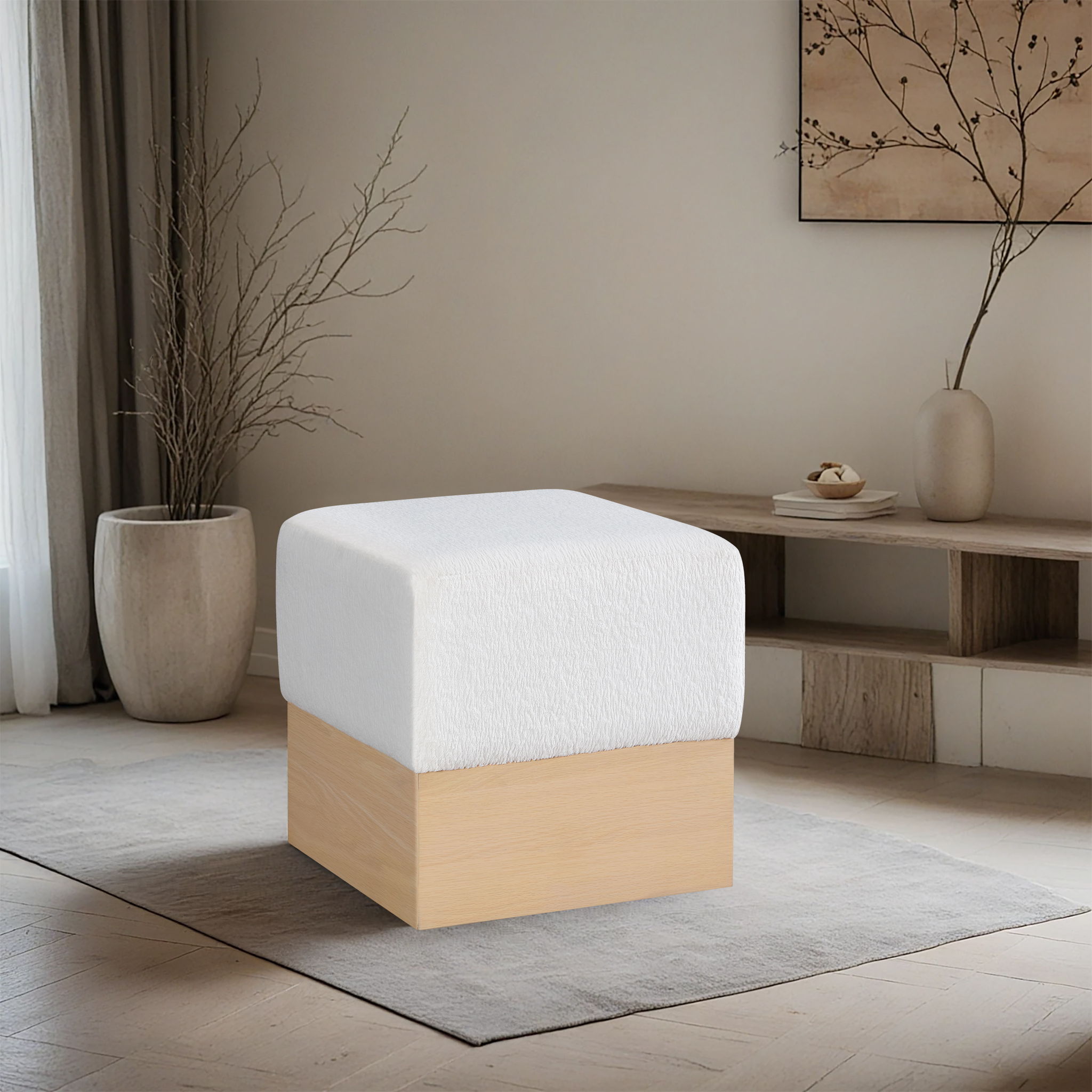 Havre - Ottoman / Stool With Natural Base - Cream