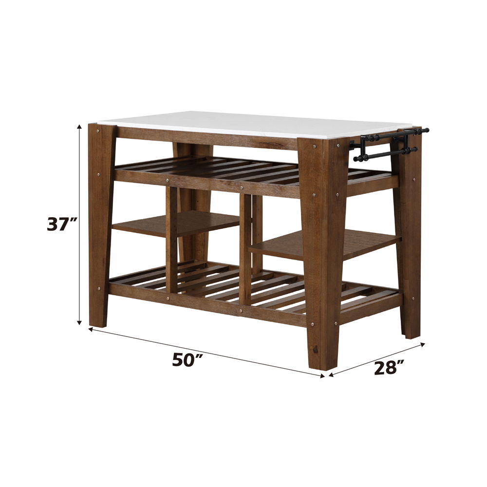 Alaroa - Kitchen Island - Marble Top & Rustic Brown, dark brown, view 4