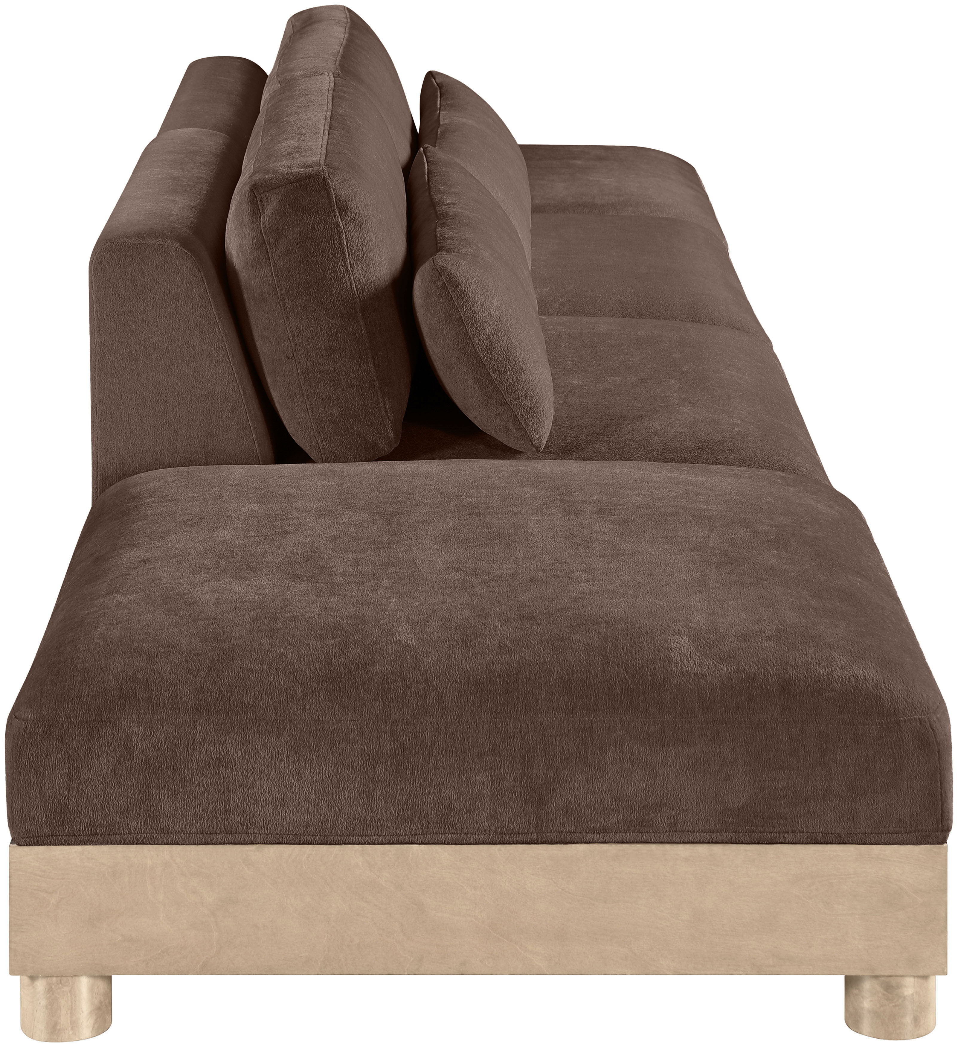 Turin - 160" Chenille Fabric Upholstered 4 Piece Modular Sofa - Brown / Natural Oak