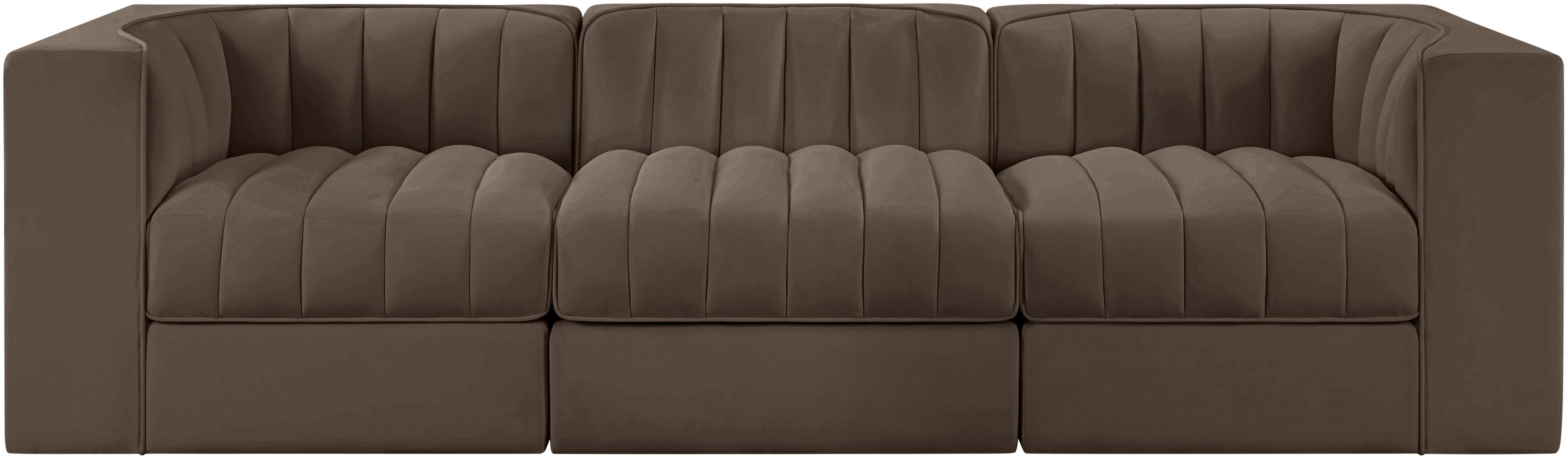 Rummi - Velvet Performance Fabric Upholstered 3 Piece Modular Sofa - Brown