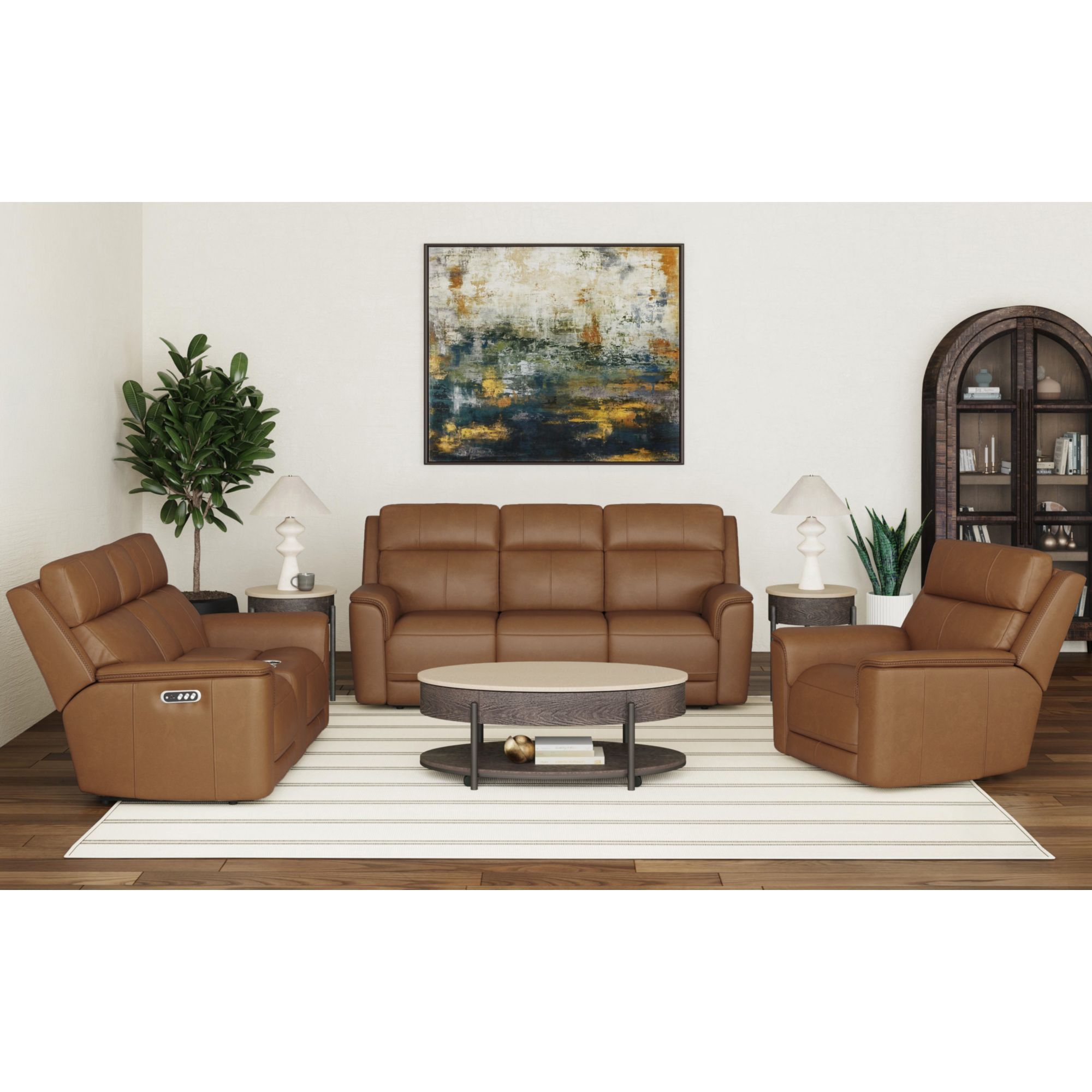 Mustang - 3 Piece Living Room Set (Sofa, Loveseat & Recliner) - Butternut