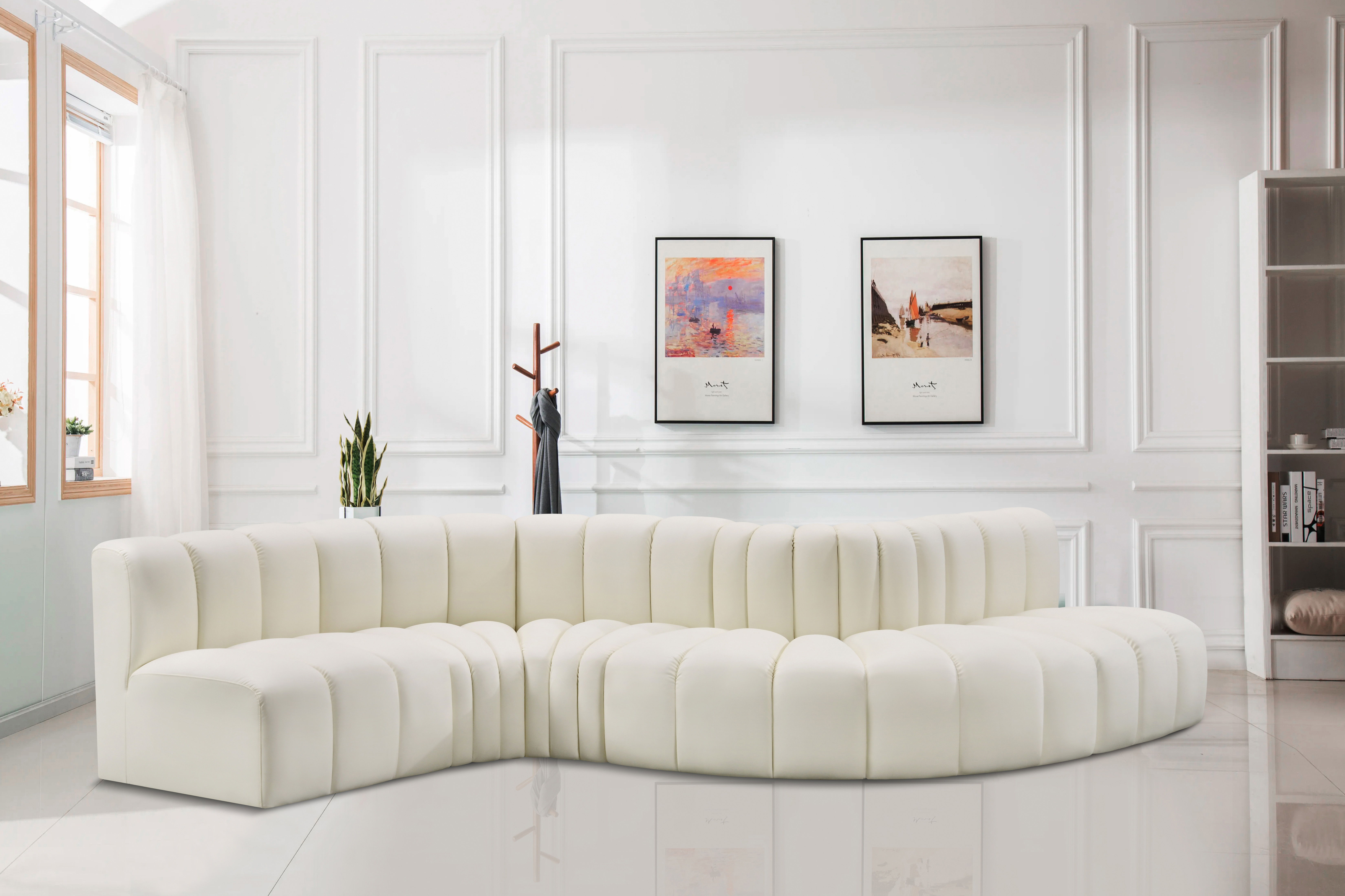 Arc - Faux Leather 6 Piece Curved Modular Sofa - Cream