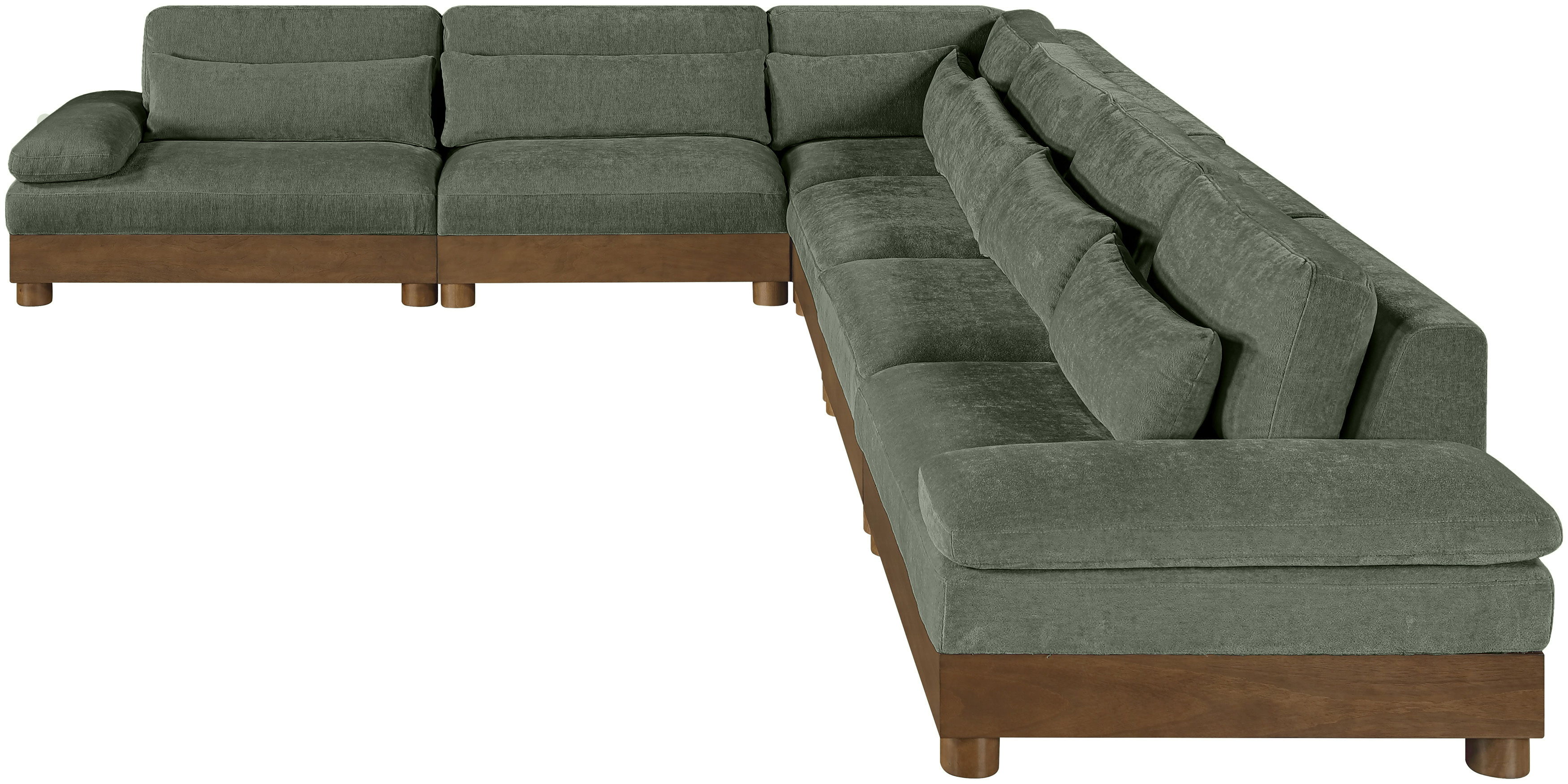Turin - 167.75" Chenille Fabric Upholstered 6 Piece Modular Sectional - Green / Brown Walnut