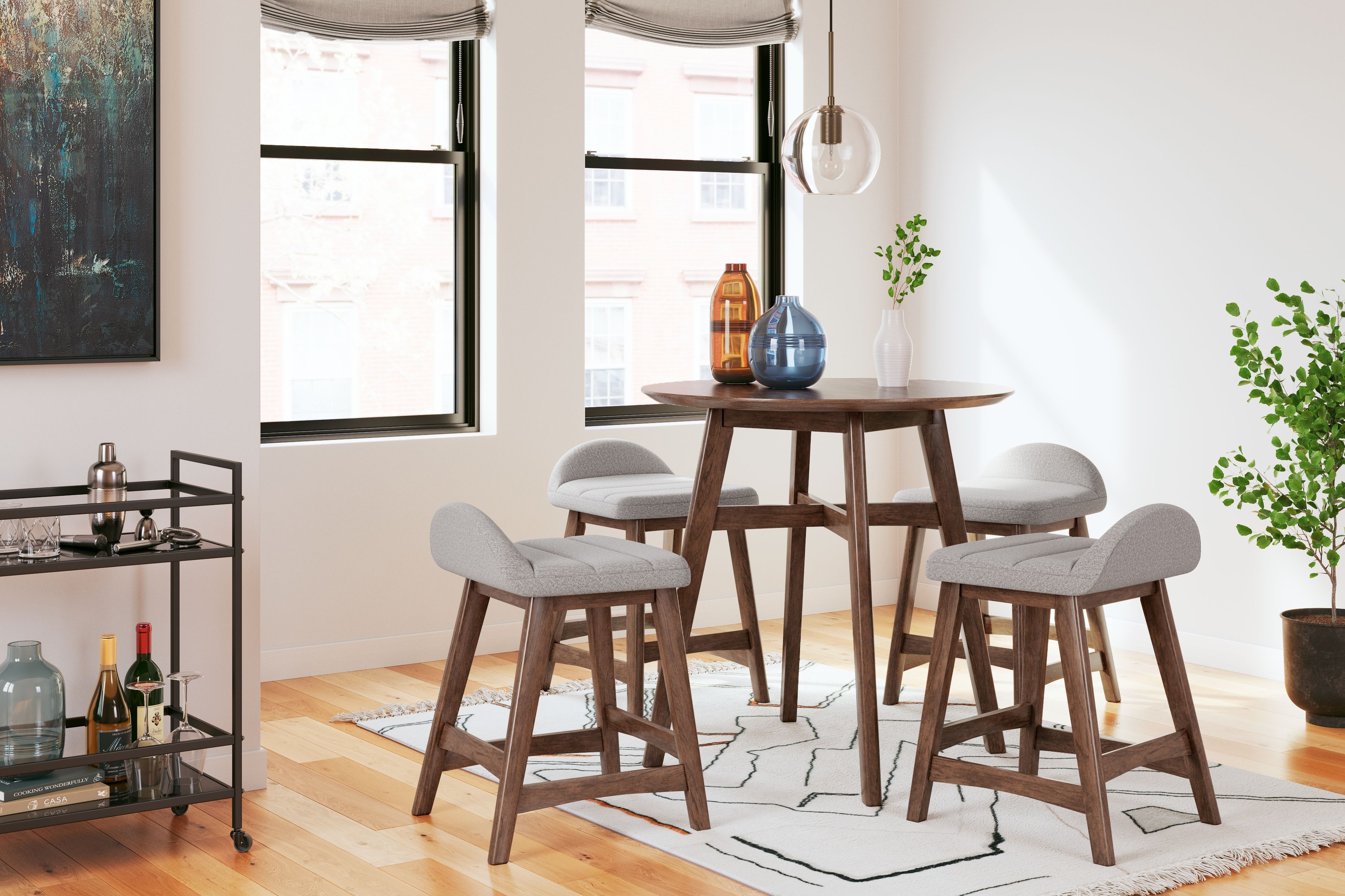 Ashley Lyncott - Light Gray / Brown - 5 Pc. - Counter Table, 4 Upholstered Barstools