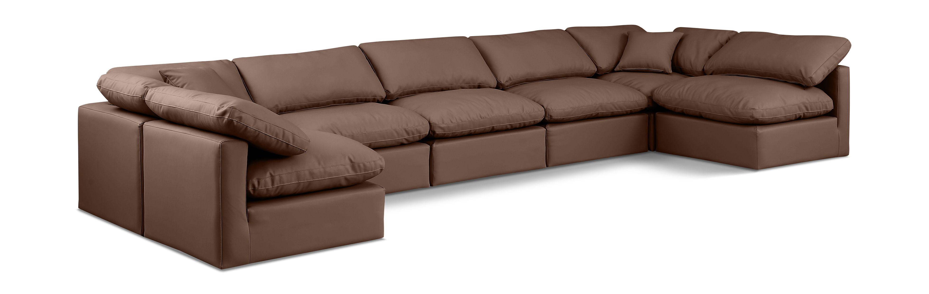 Indulge - Faux Leather 7 Piece Modular U-Shaped Sectional - Brown