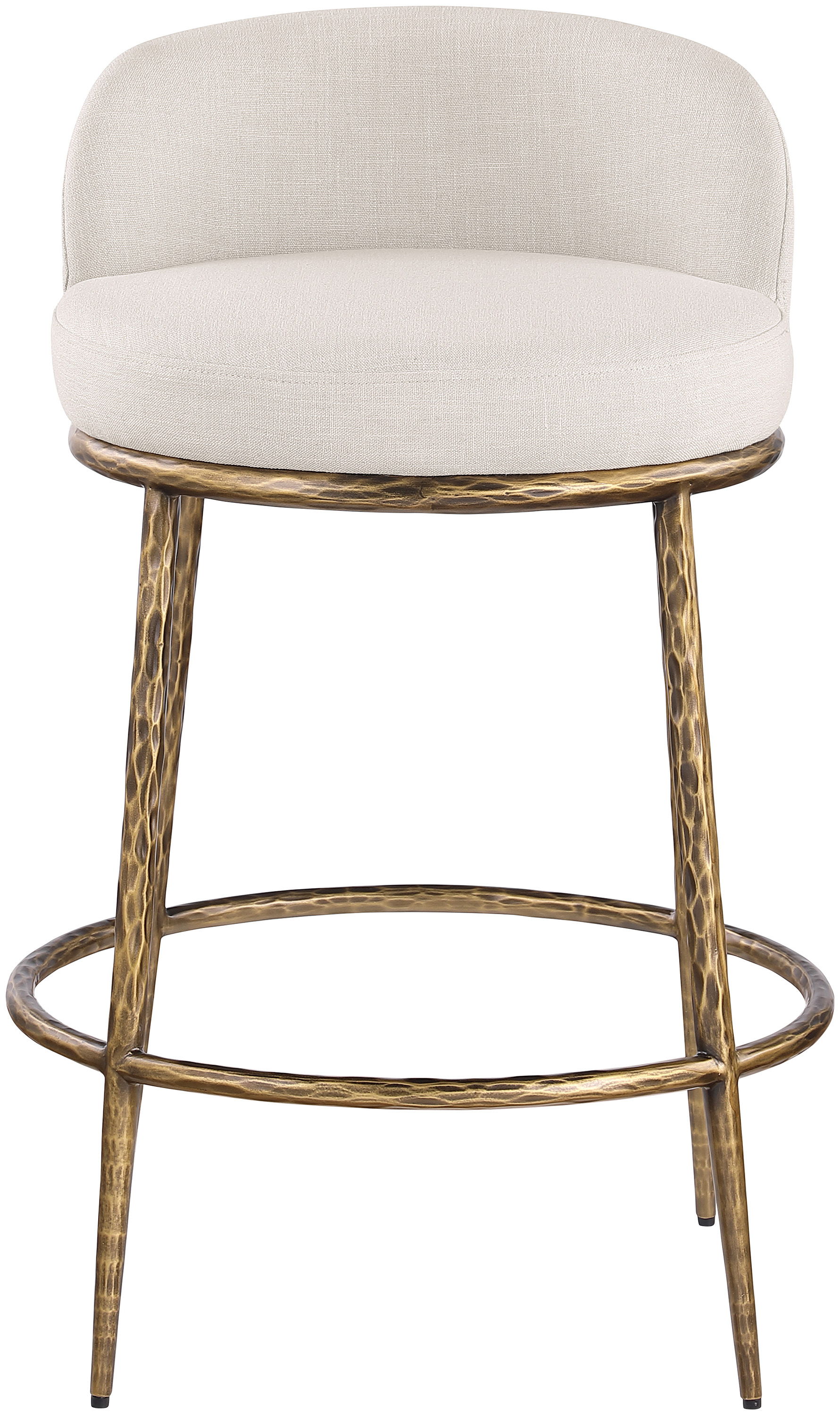 Ferro - Linen Textured Performance Fabric Upholstered Counter Stool - Beige / Brushed Gold