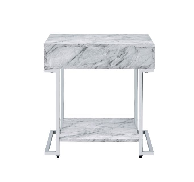 Wither - Accent Table - White Printed Faux Marble & Chrome, white, view 6