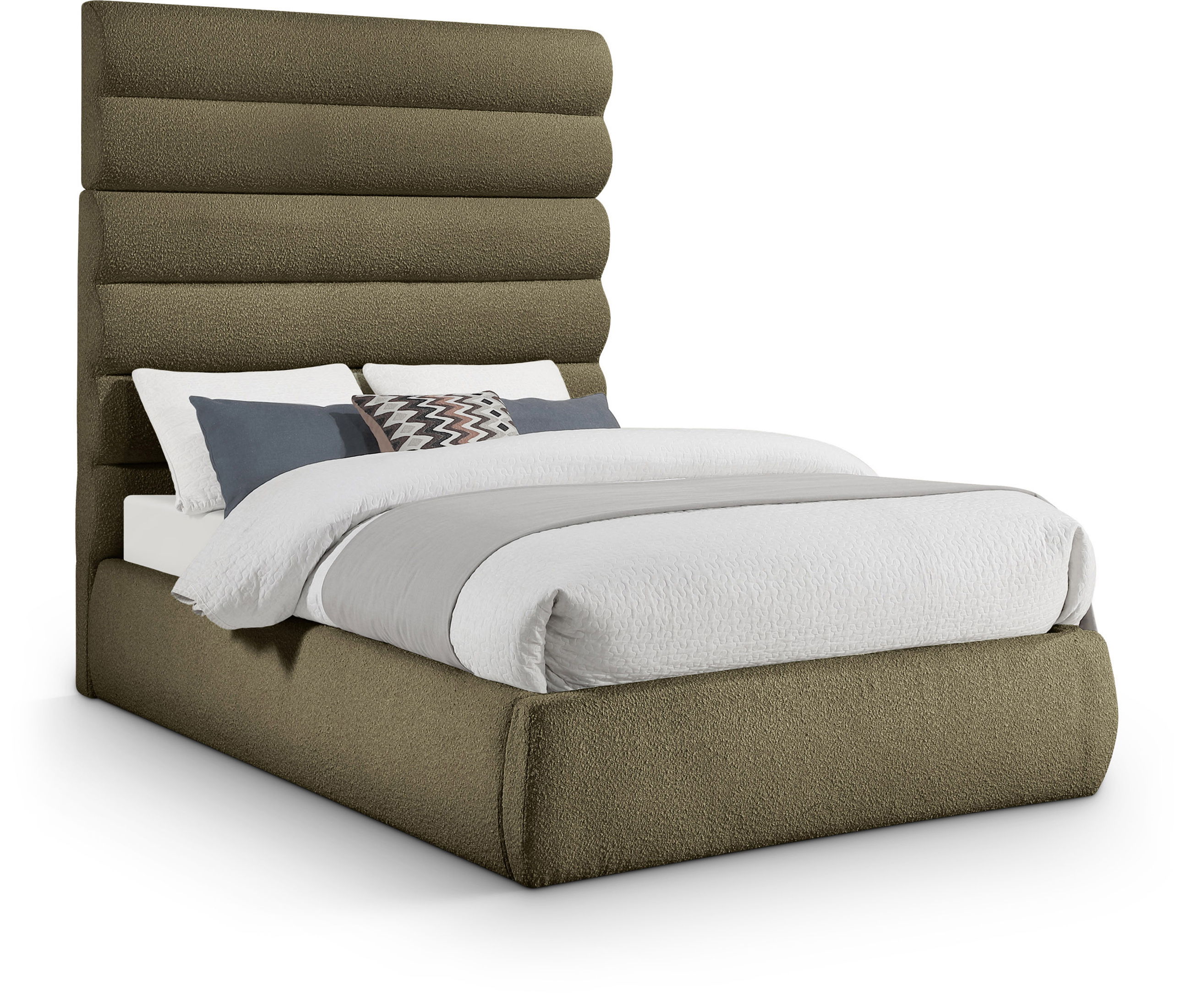Adam - Boucle Fabric Full Bed With 70.5" Headboard - Olive
