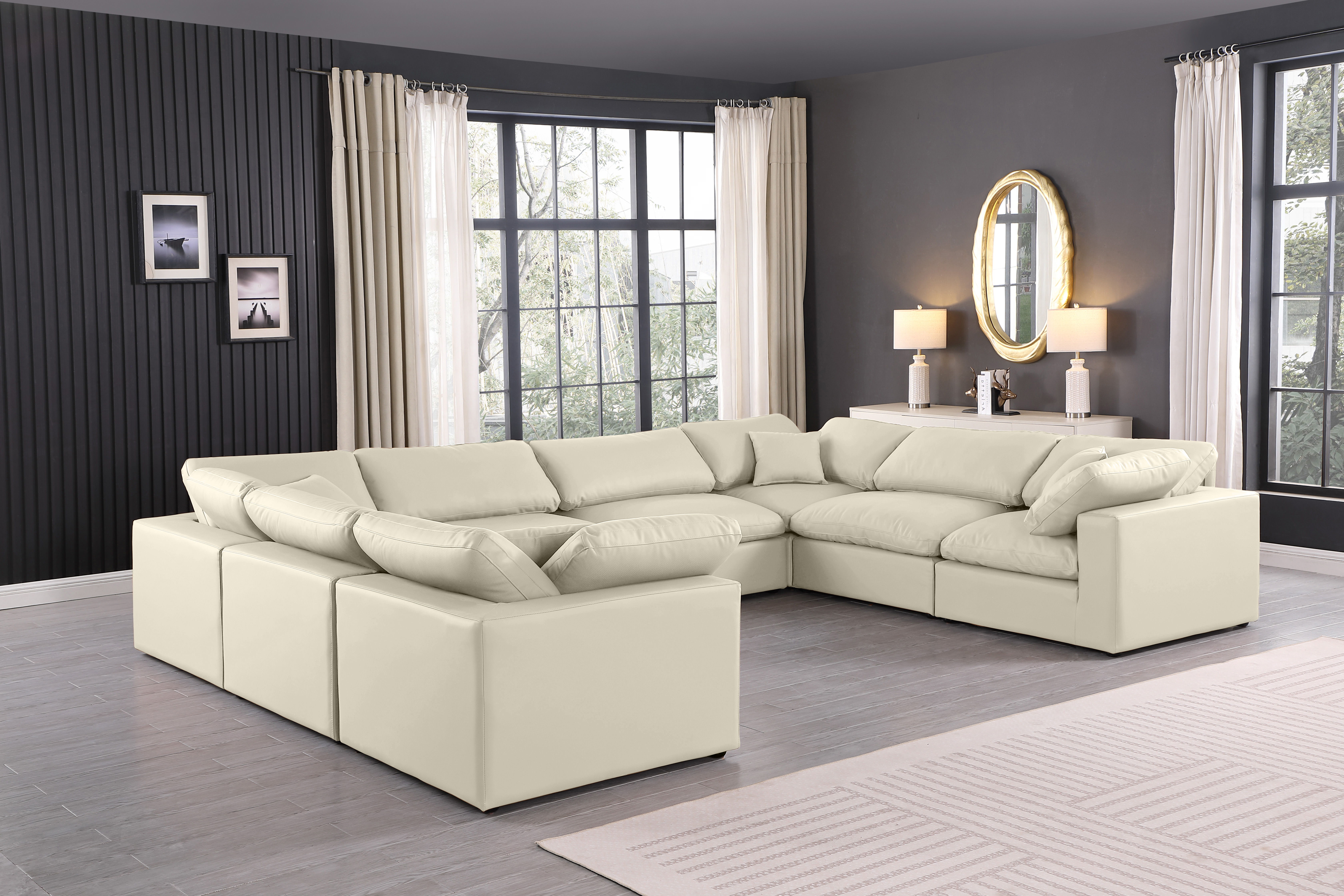 Comfy - 8 Piece Faux Leather Modular Sectional - Cream