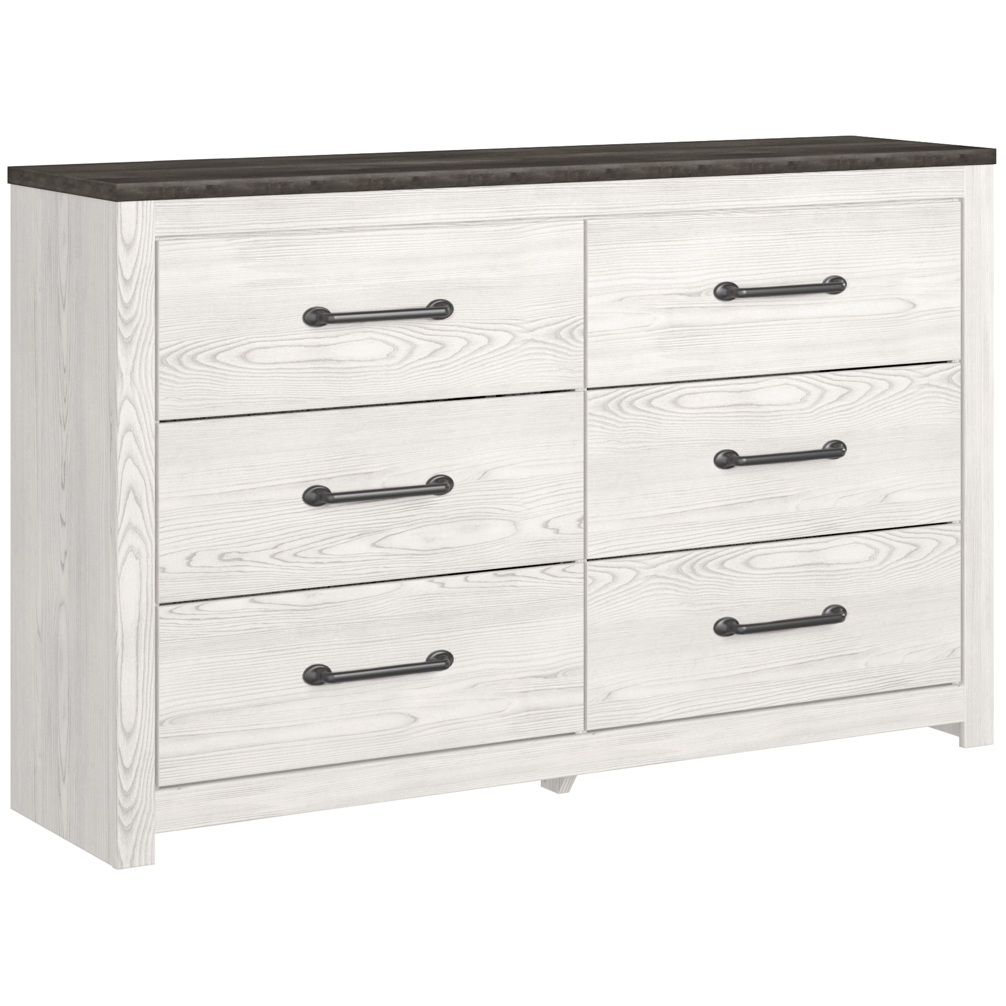 Gerridan - 6 Pc. - Dresser, Mirror, Queen Panel Bed, 2 Nightstands - White / Gray