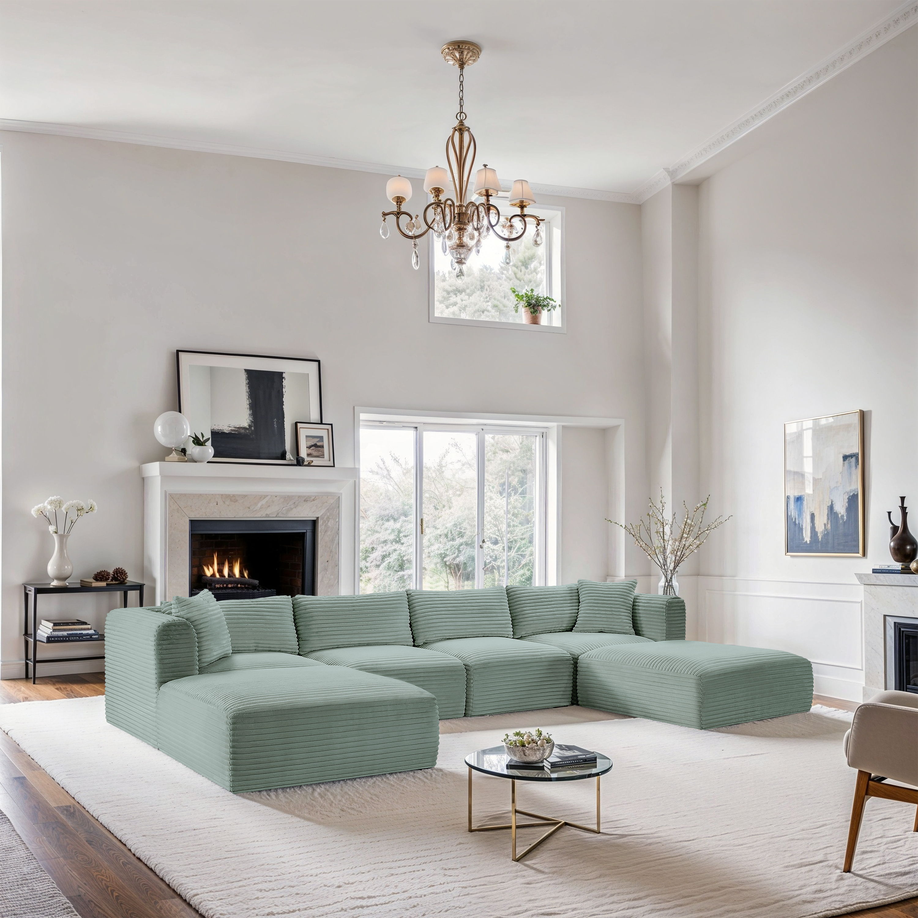 Shaggy - 6 Piece Modular Sectional With 2 Ottomans - Mint