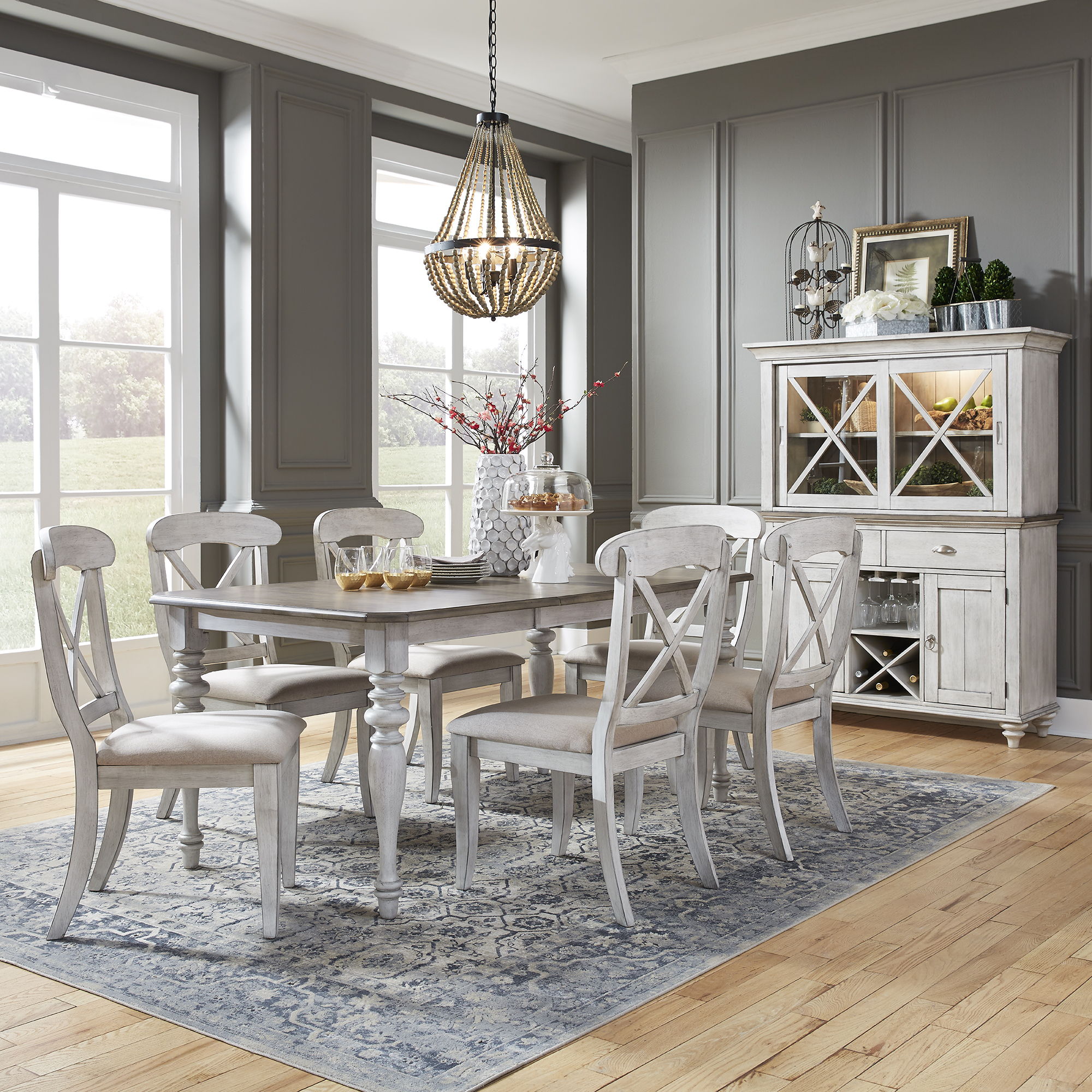 Ocean Isle - 7 Piece Rectangular Table Set - White Image