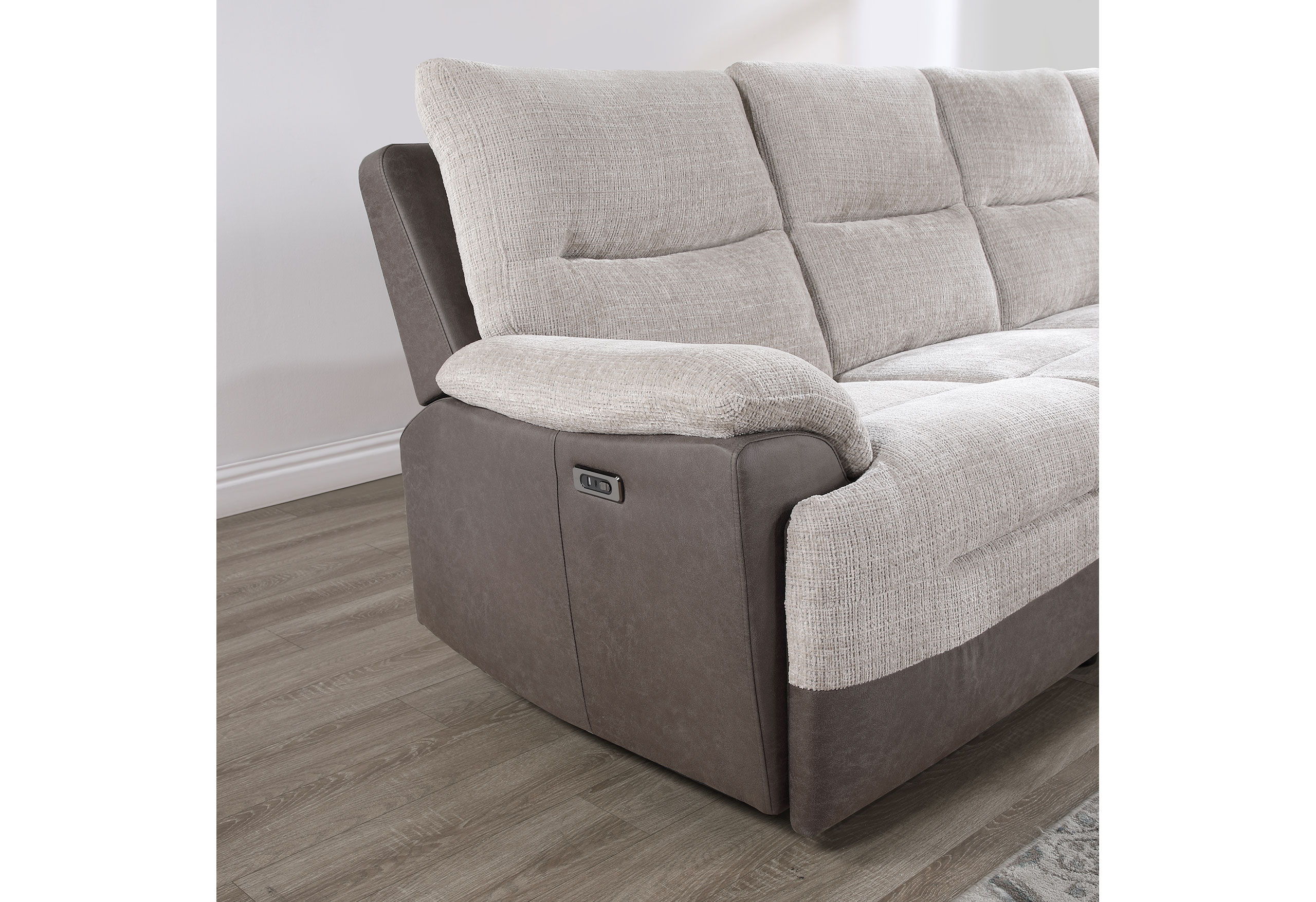 U3822 - Left Side Power Recliner With USB - Beige / Brown
