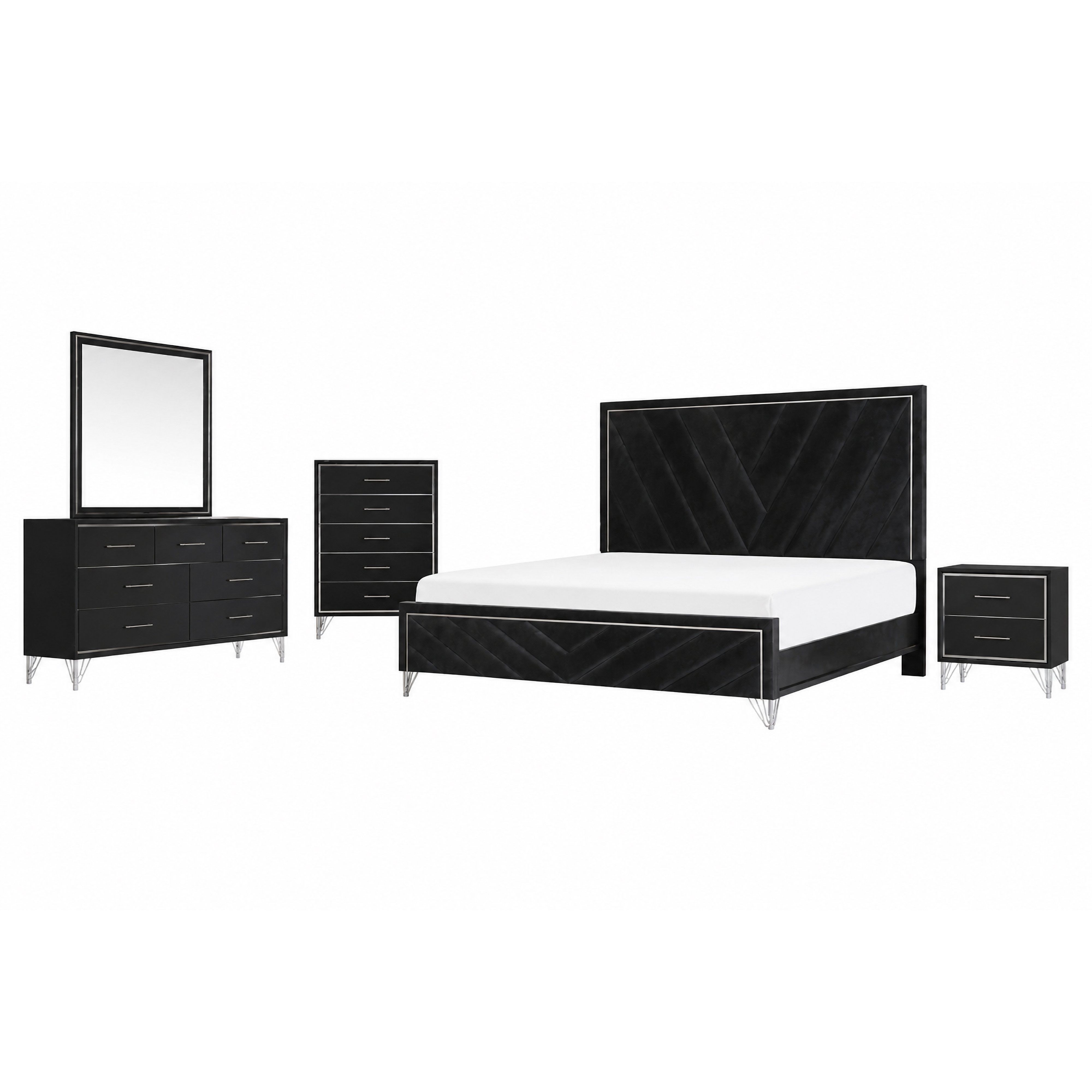 Ava - 6/0 Western King 5 Piece Bedroom Set (Bed & Dresser & Mirror & Chest & Nightstand) - Black