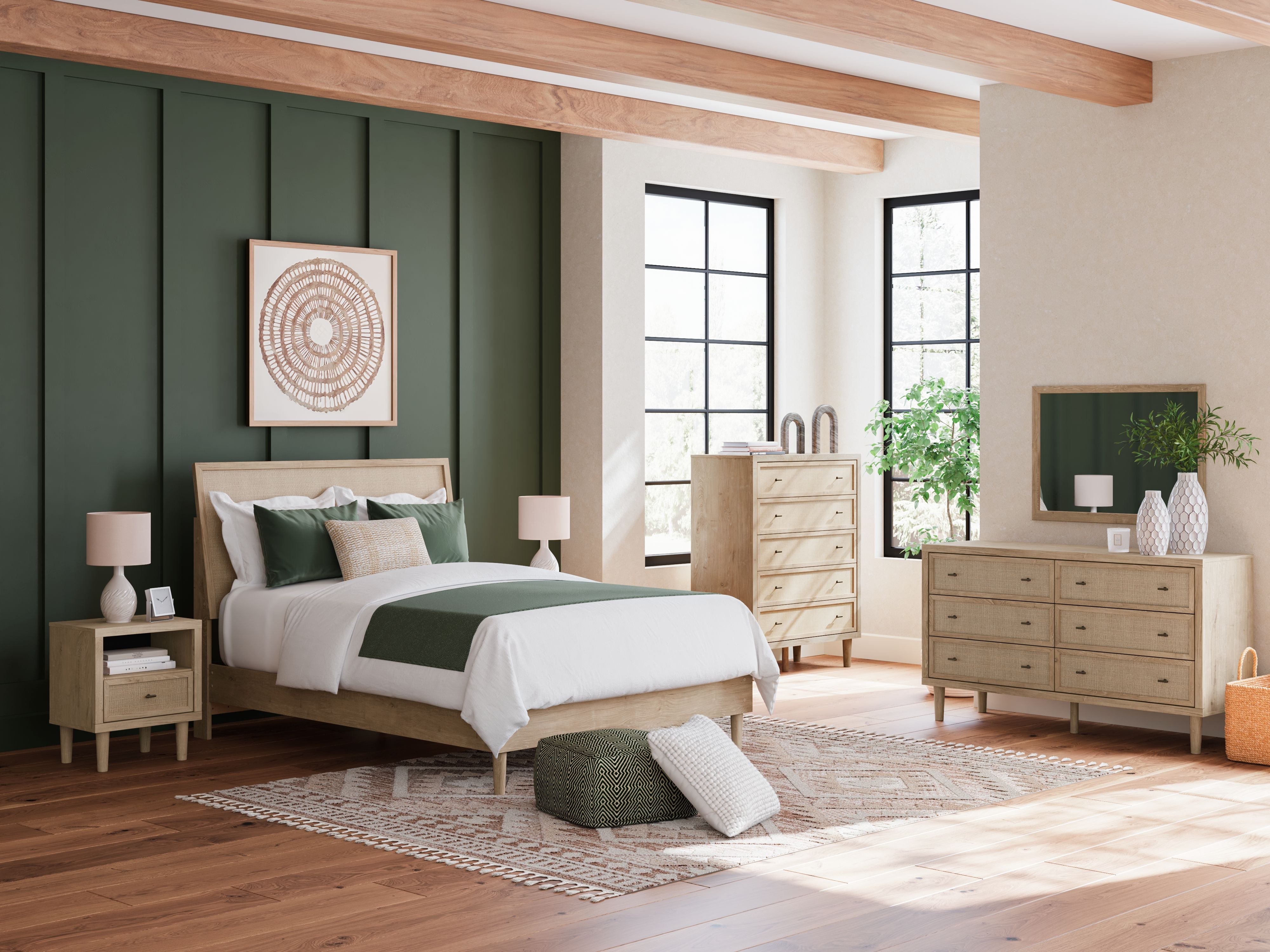 Cielden - 5 Pc. - Dresser, Mirror, Queen Panel Bed - Two-Tone