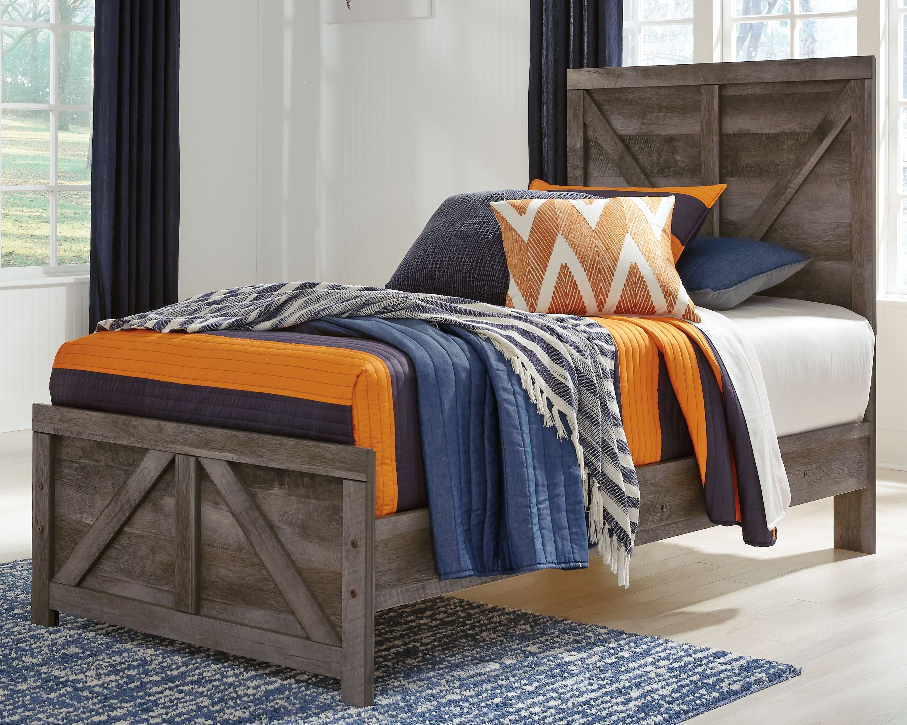 Wynnlow - Twin Crossbuck Panel Bed - Gray