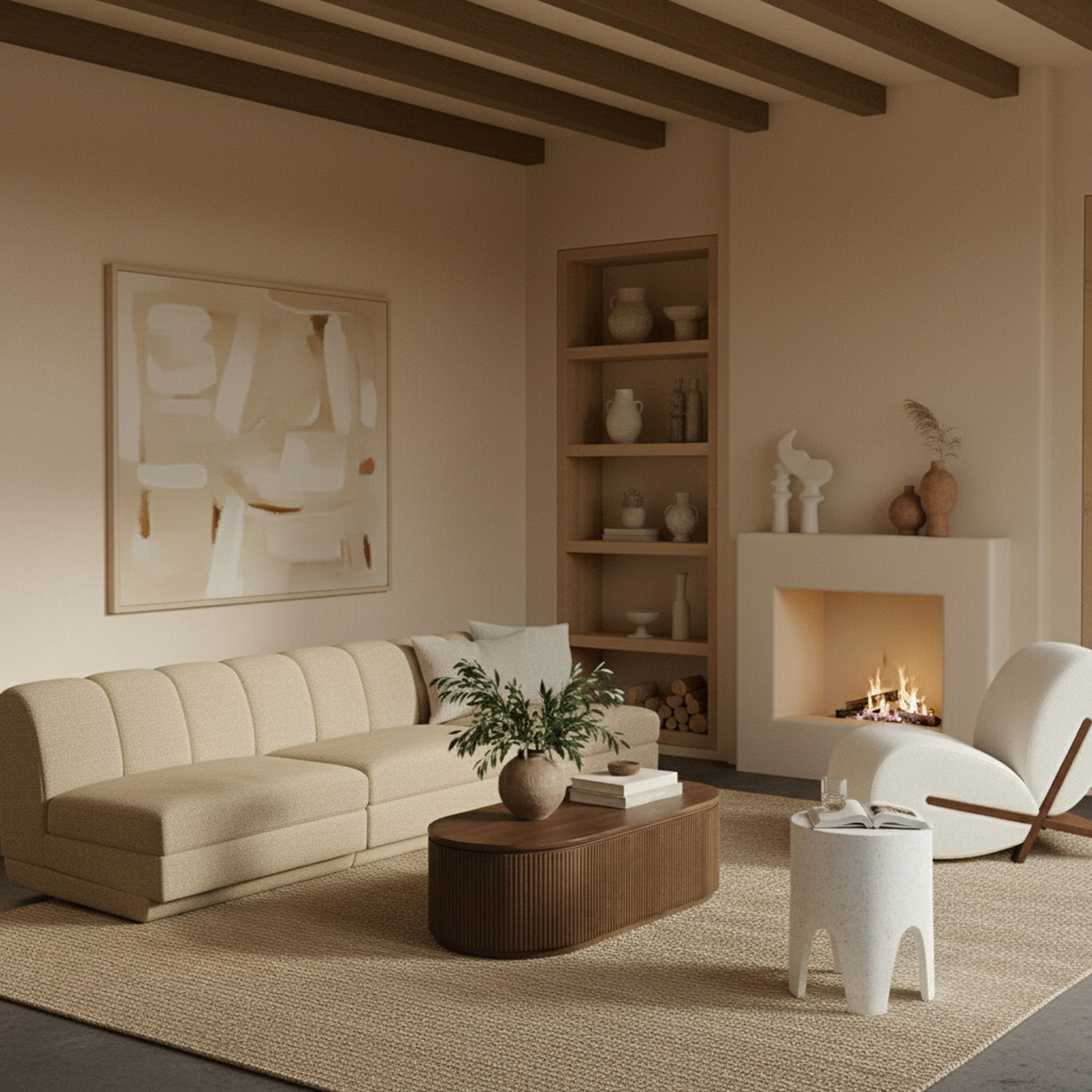 Modari - 120" Fabric Upholstered 3 Piece Modular Sofa - Beige