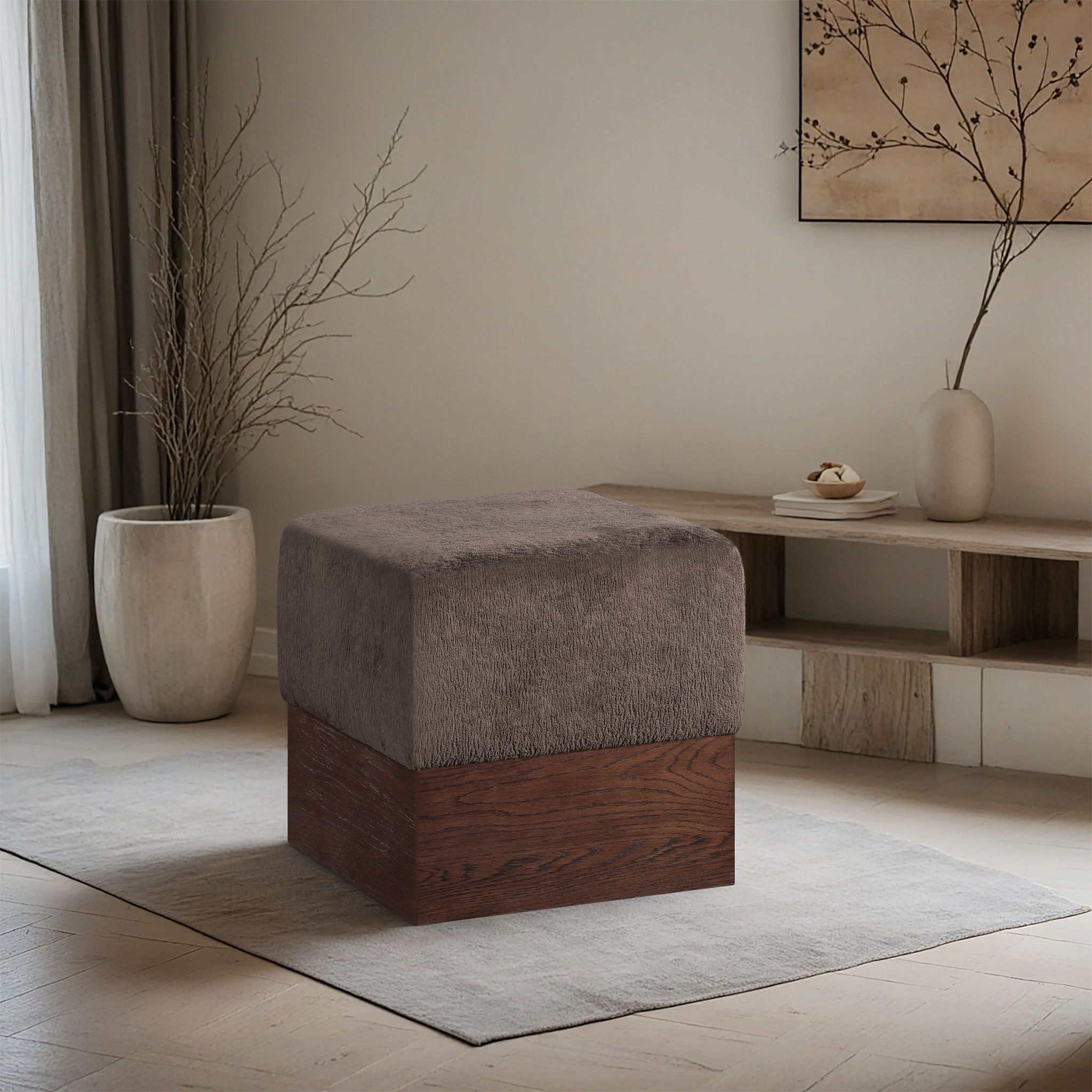 Havre - Ottoman / Stool With Brown Base - Brown
