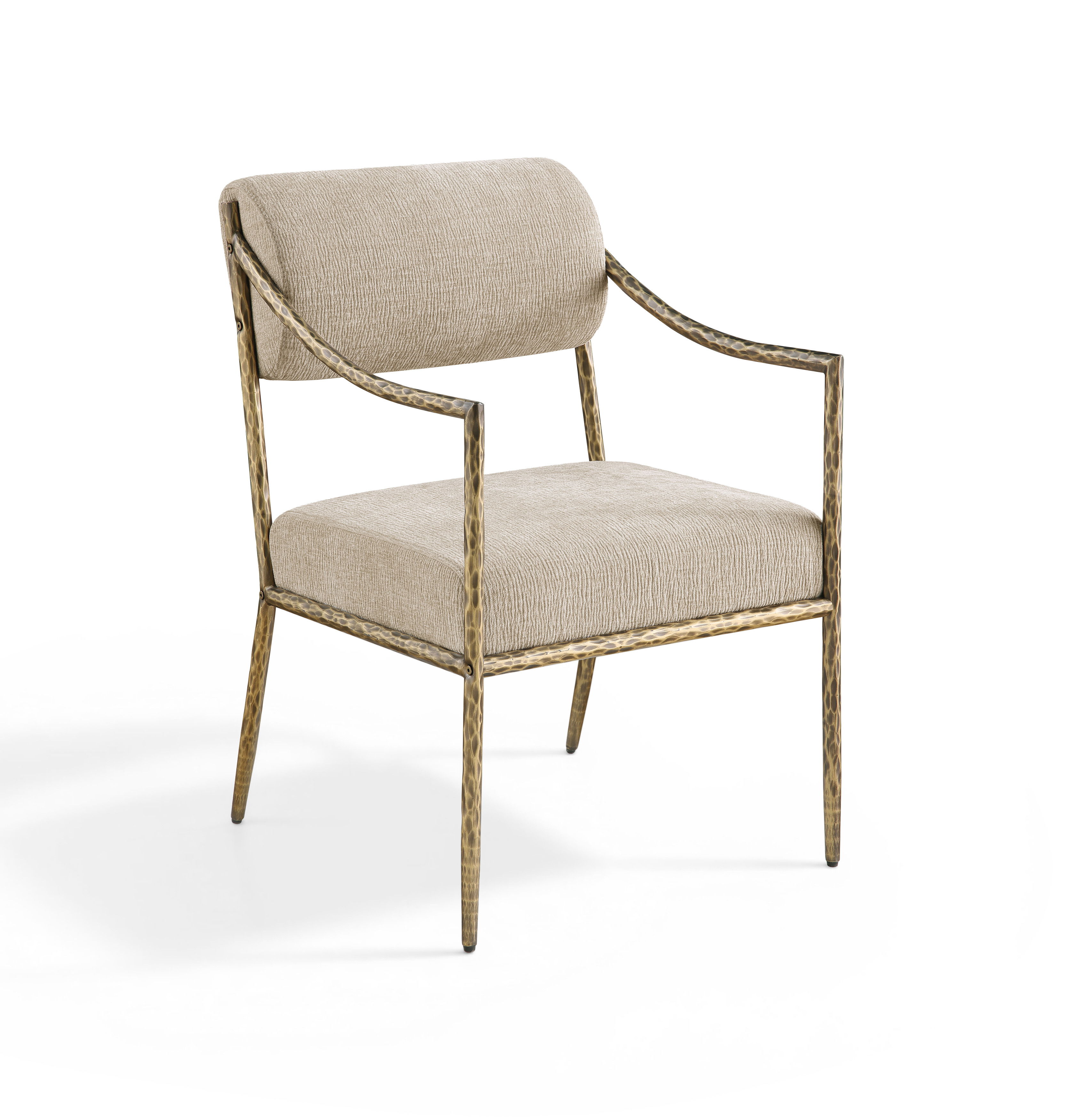 Bastille - Fabric Upholstered Dining Arm Chair (Set of 2) - Beige / Brass