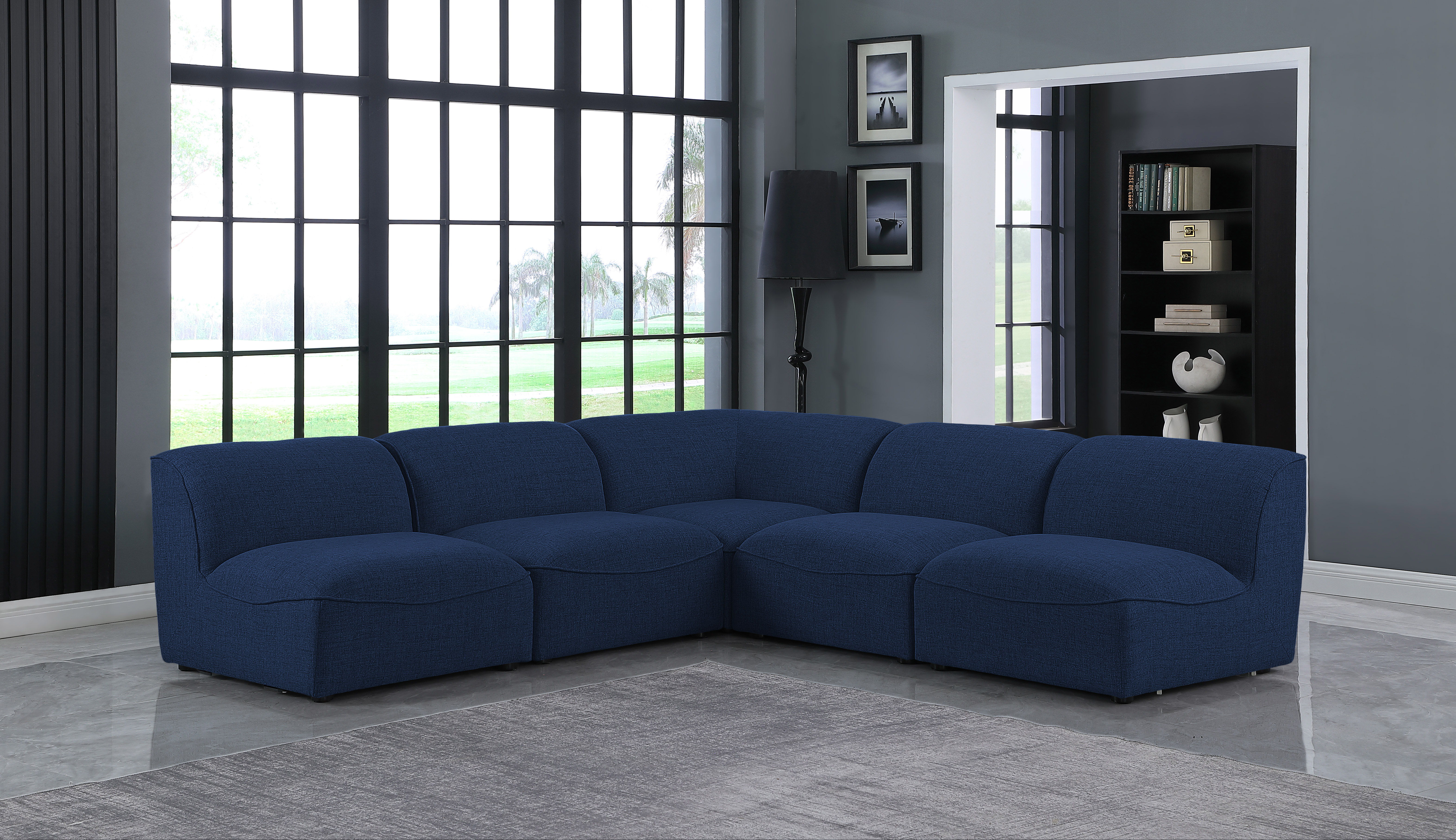 Miramar - 5 Piece Modular Corner Armless Sectional - Navy