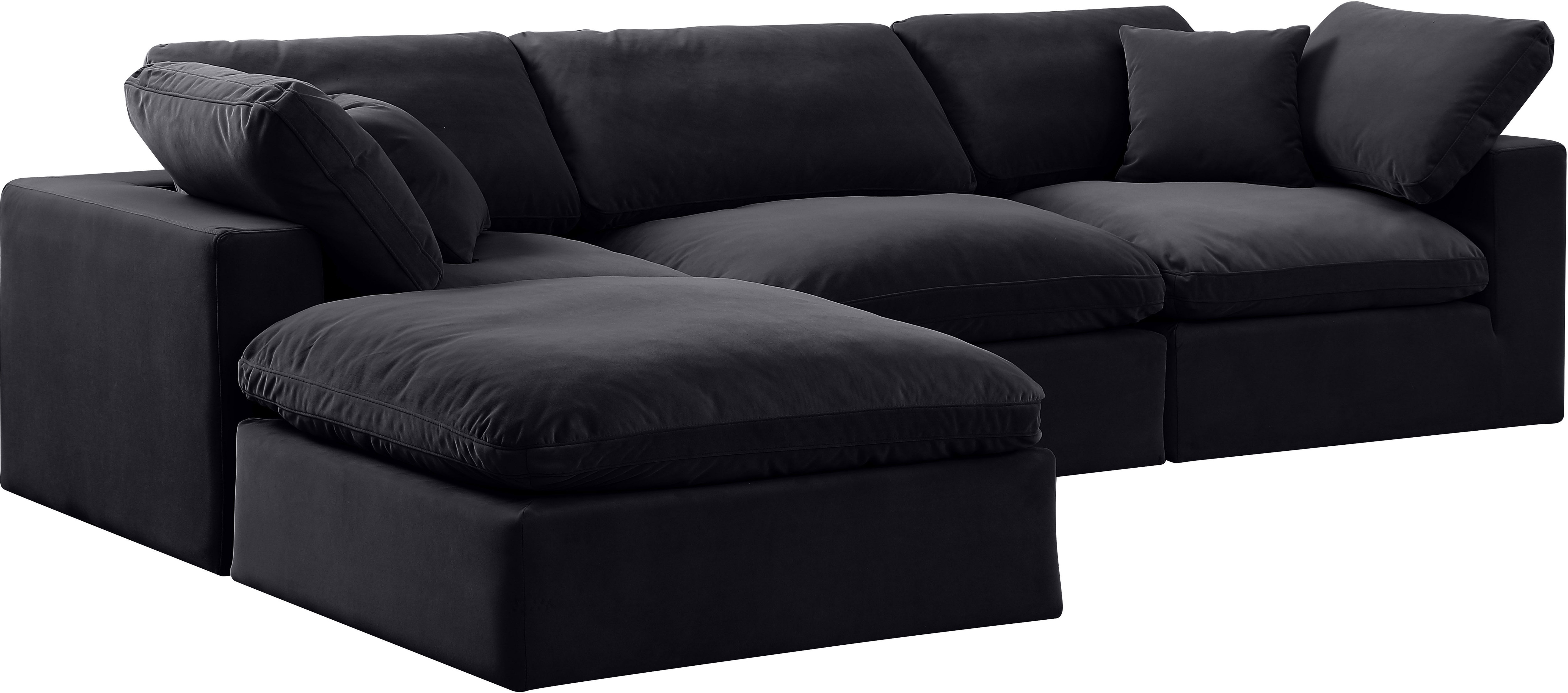 Comfy - 4 Piece Velvet Modular Sectional With Chaise - Black