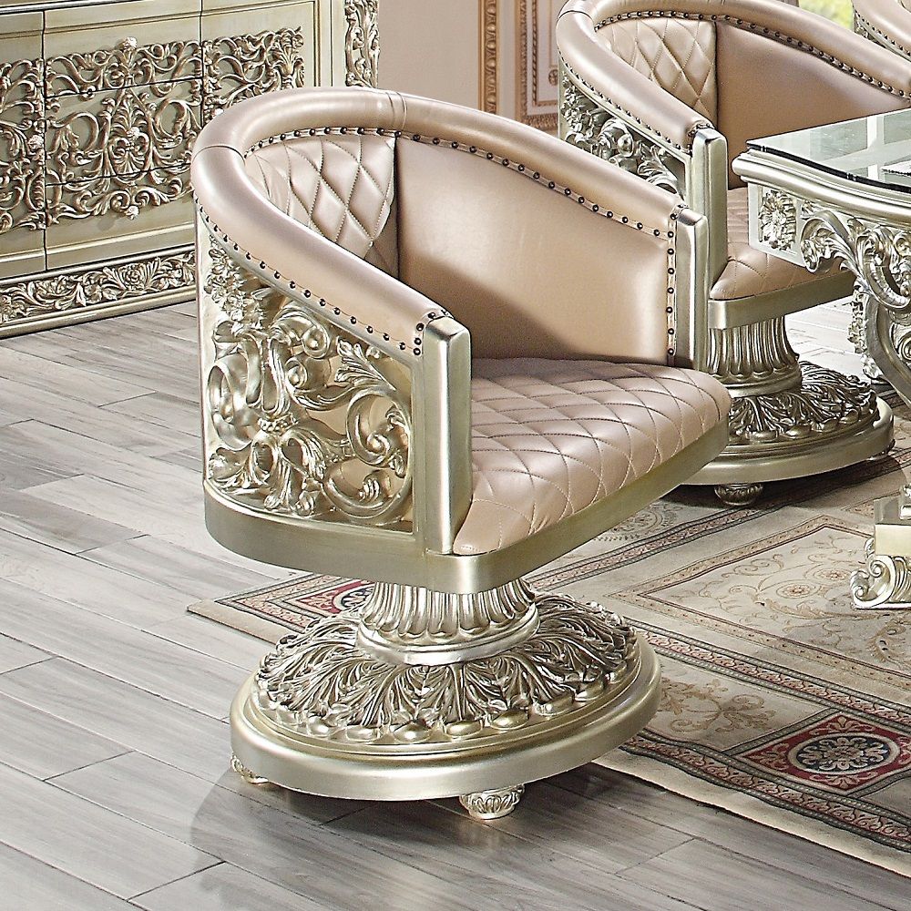 Sorina - Arm Chair - Synthetic Leather & Antique Gold, beige