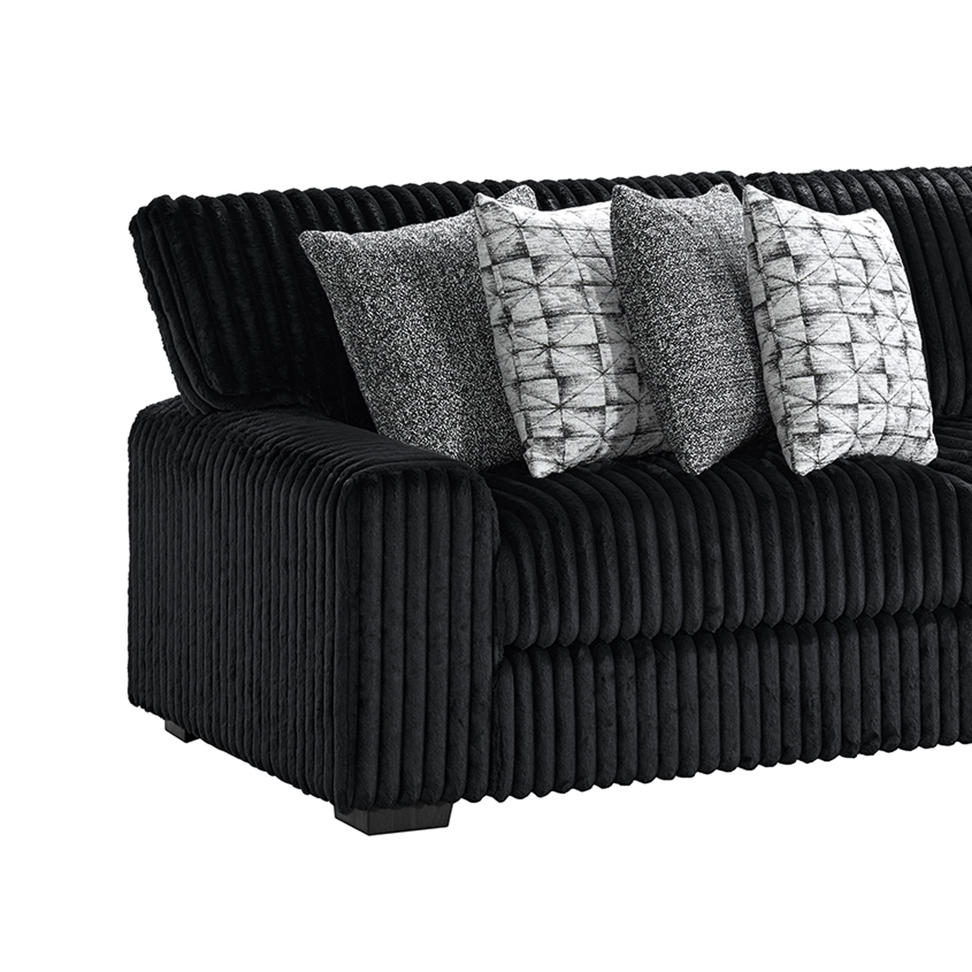 Nightfall - 3 Piece Sectional Set With RHF Chaise 2 Self Pillows - Grand Cord Black