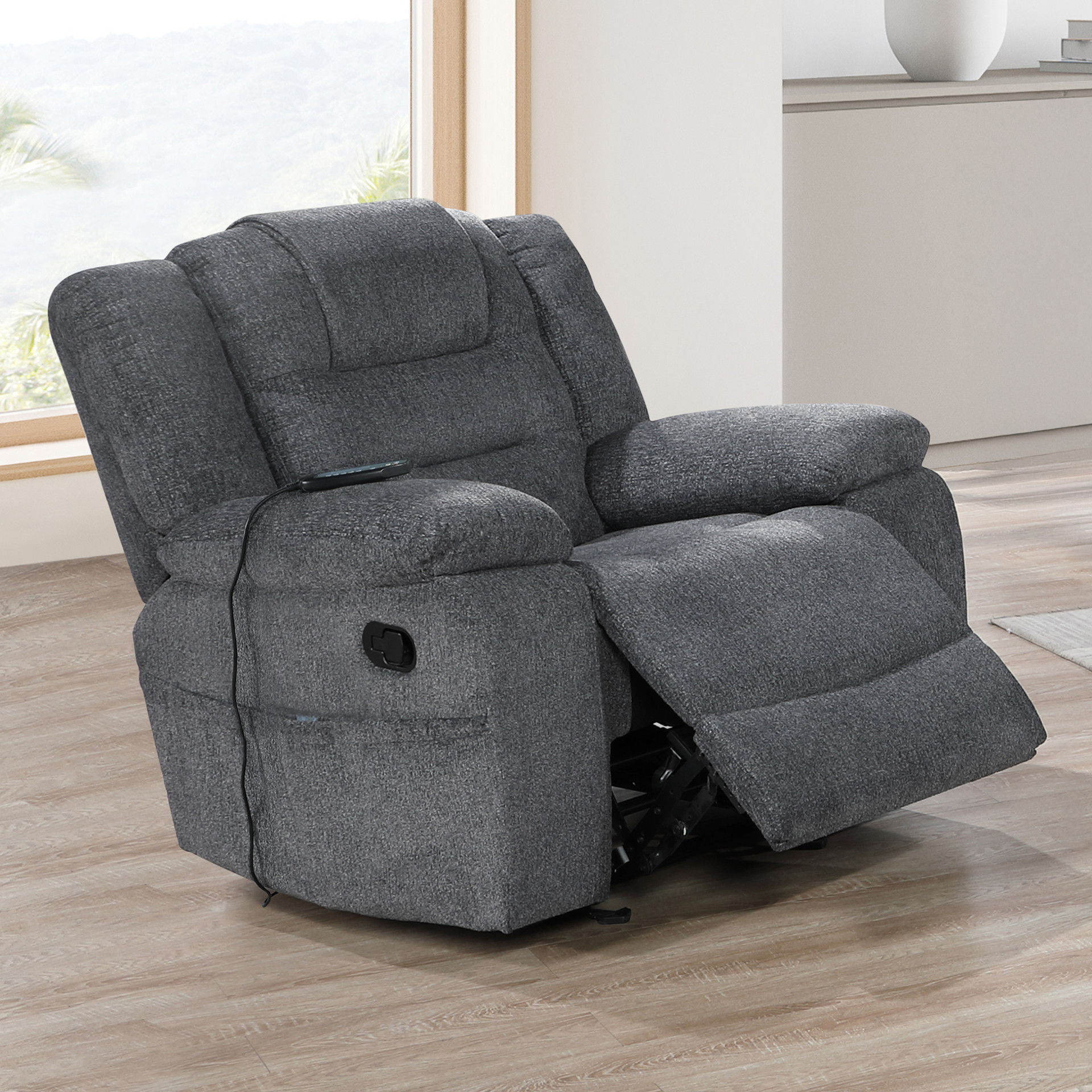Redondo - Glider Recliner With Heat And Massage - Dark Gray, dark gray