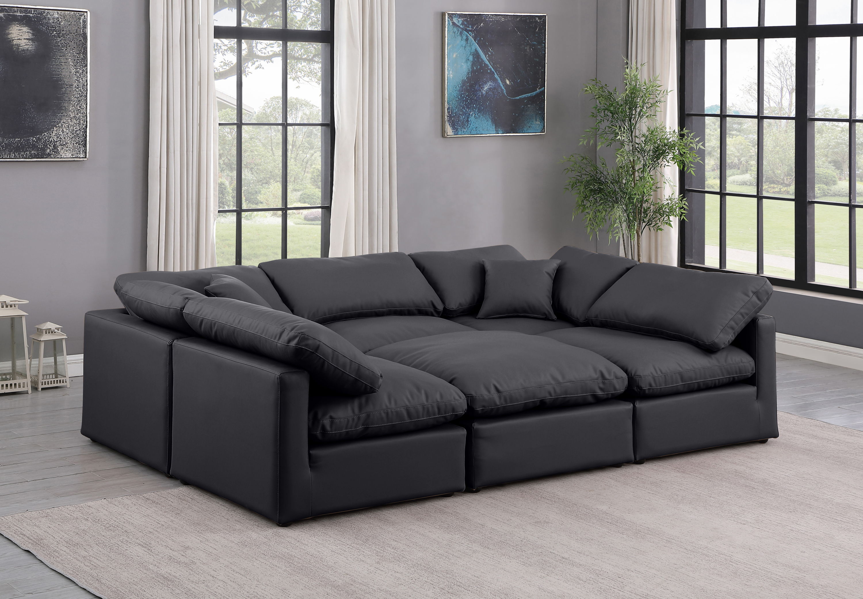 Indulge - Faux Leather 6 Piece Modular Sectional - Black