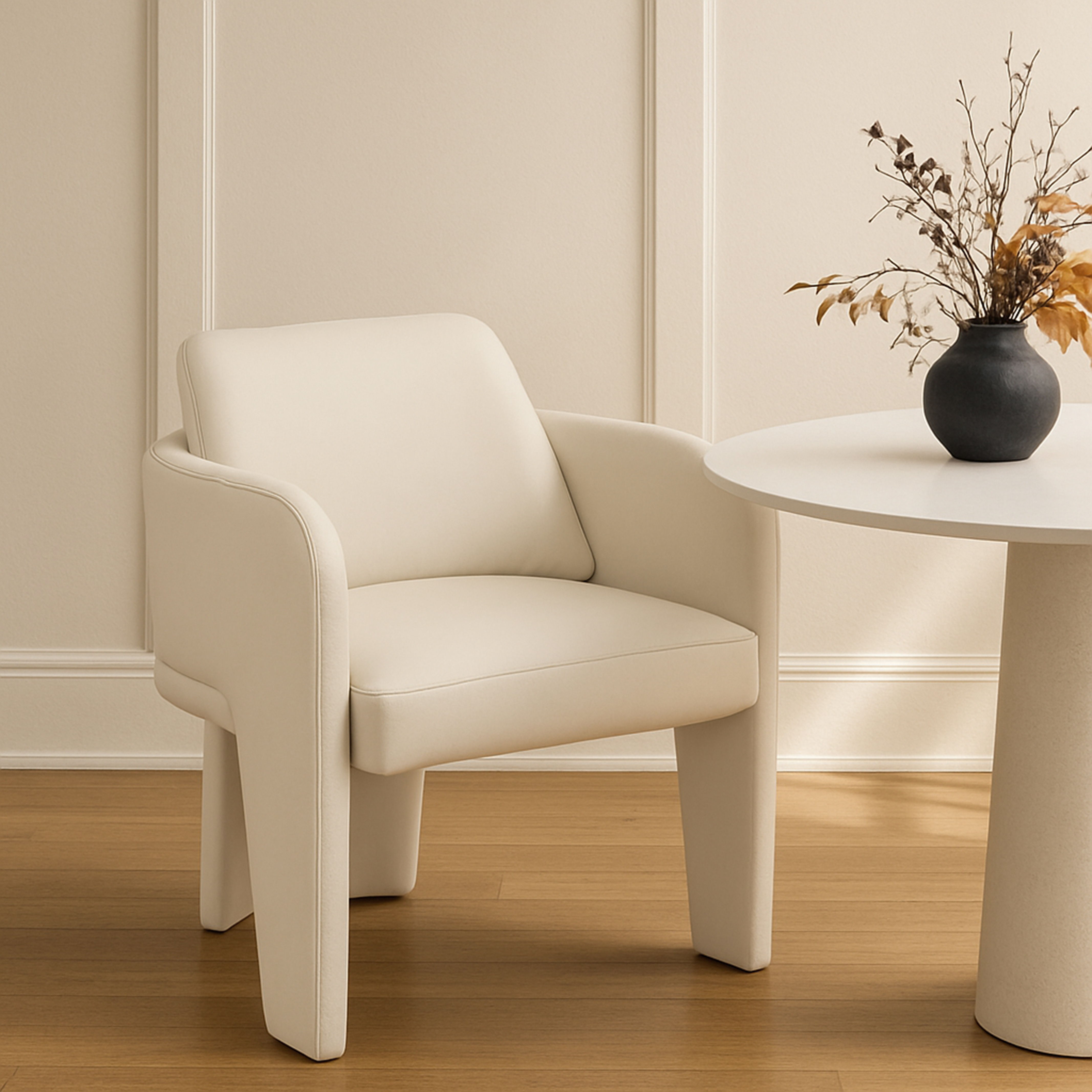Vanda - Vegan Leather Upholstered Dining Chair - Cream