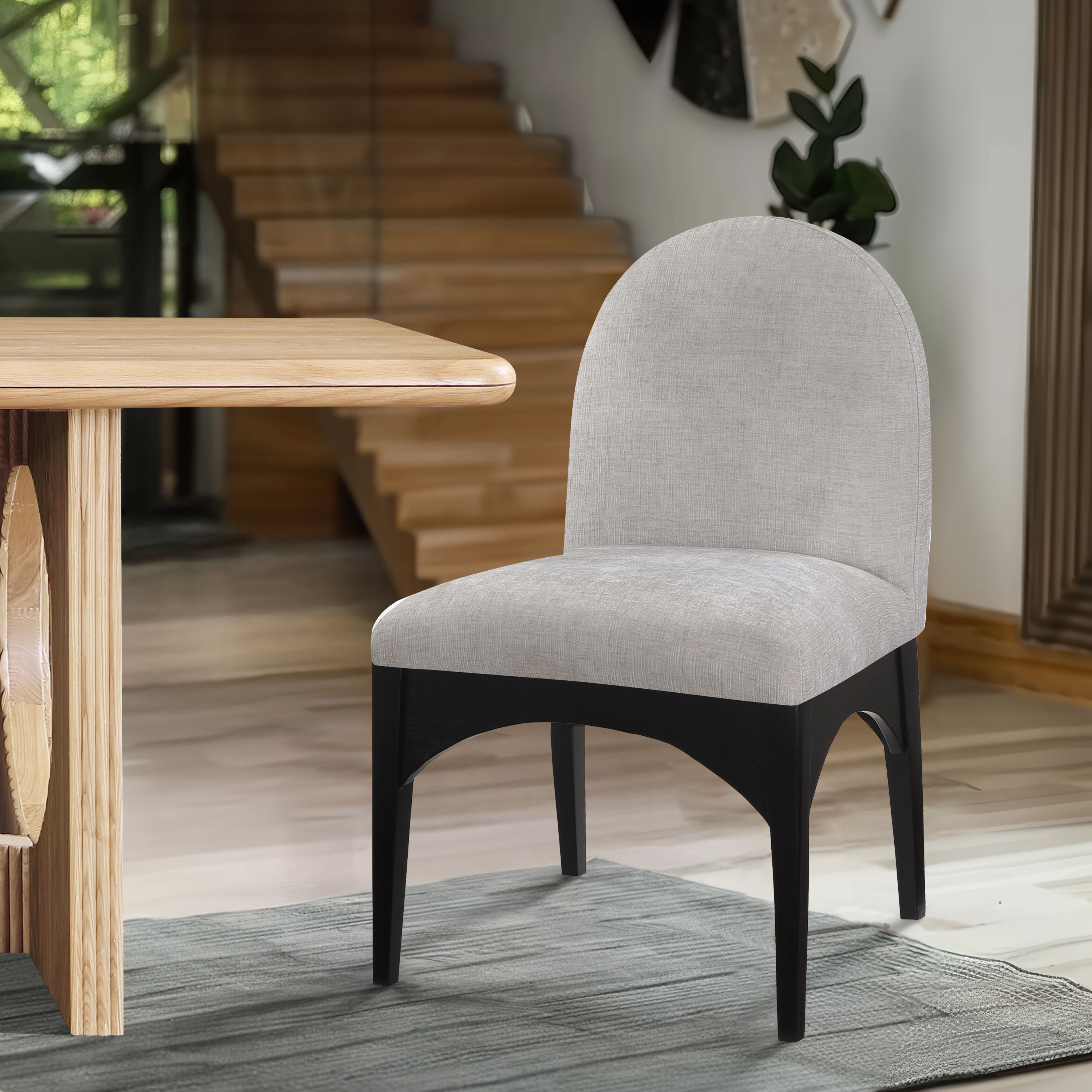 Waldorf - Chenille Dining Side Chair With Black Legs - Gray