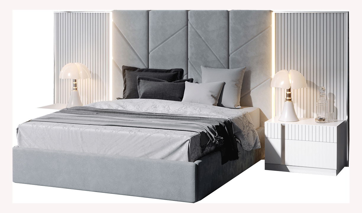 Helen - King Size Bed - White / Gray