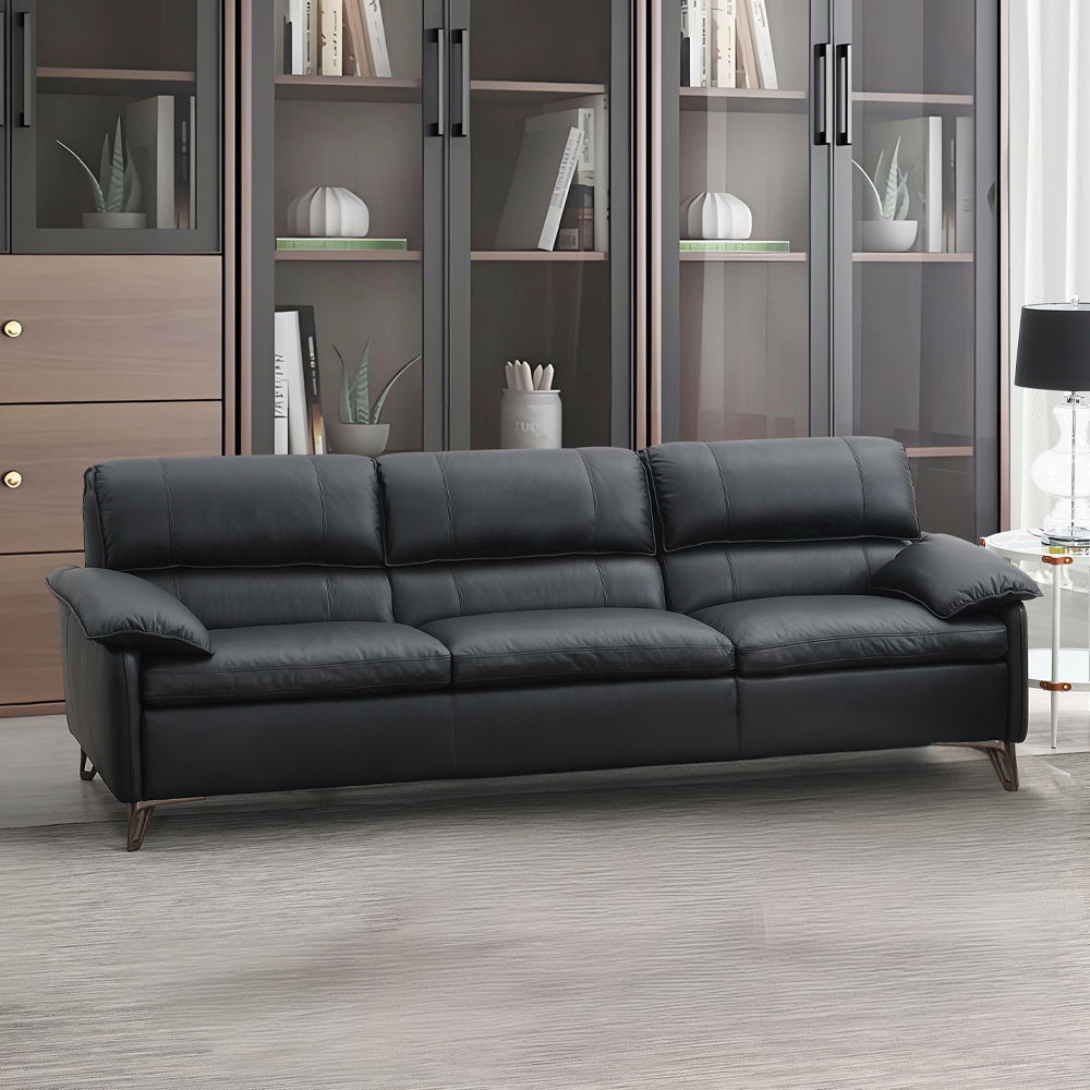 Eilene - Sofa - Black Top Grain Leather, black
