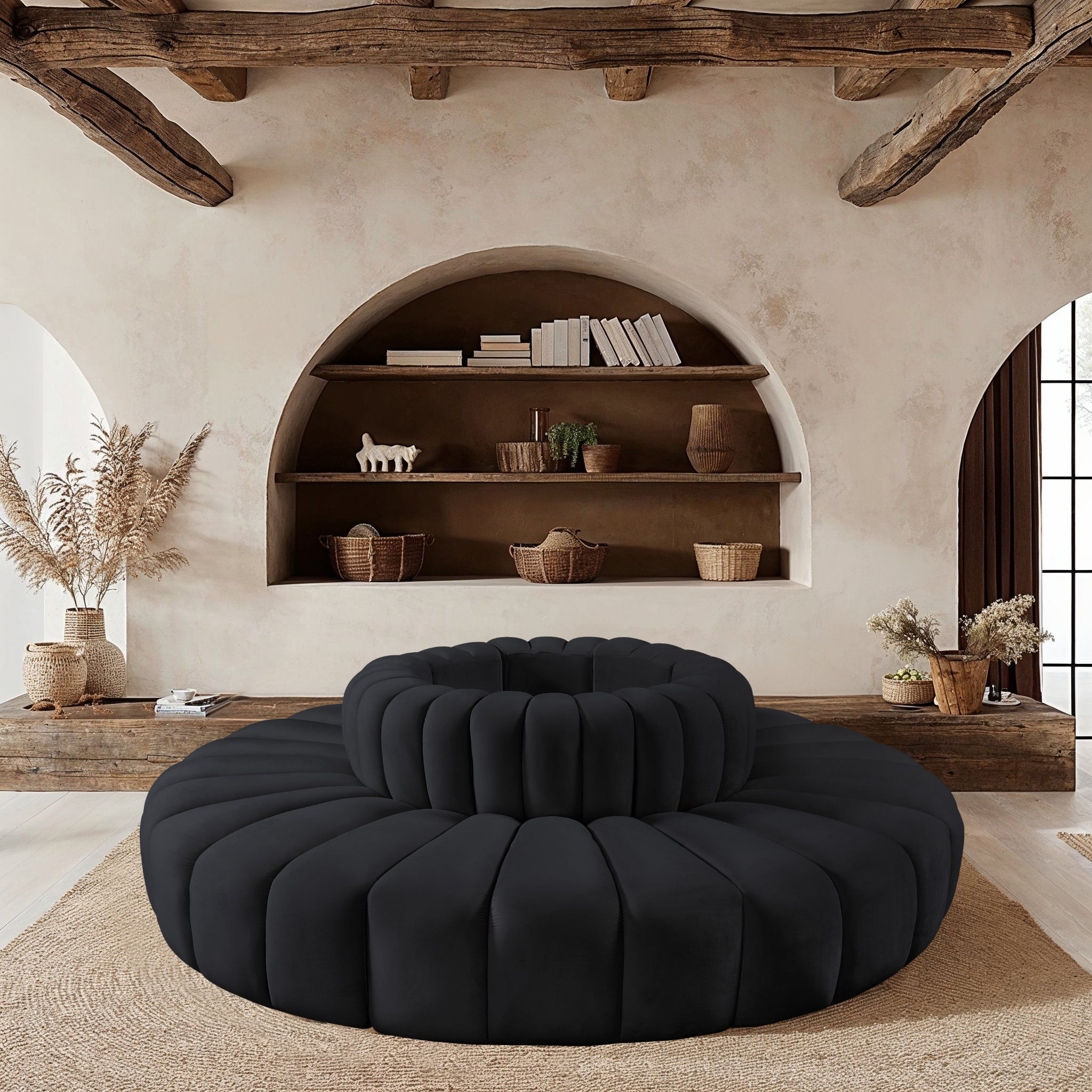 Arc - Velvet 8 Piece Round Modular Sofa - Black
