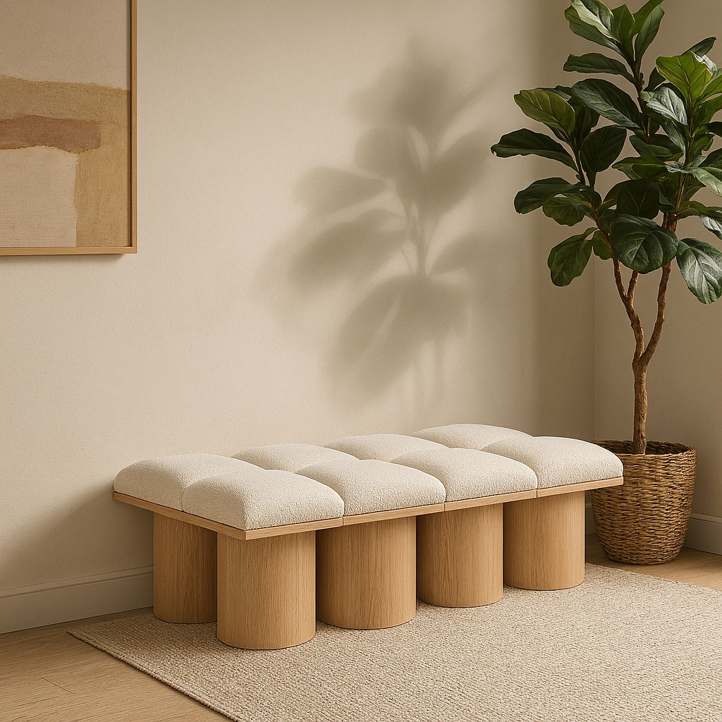 Pavilion - 62" 8 Piece Modular Bench With Natural Base - Cream