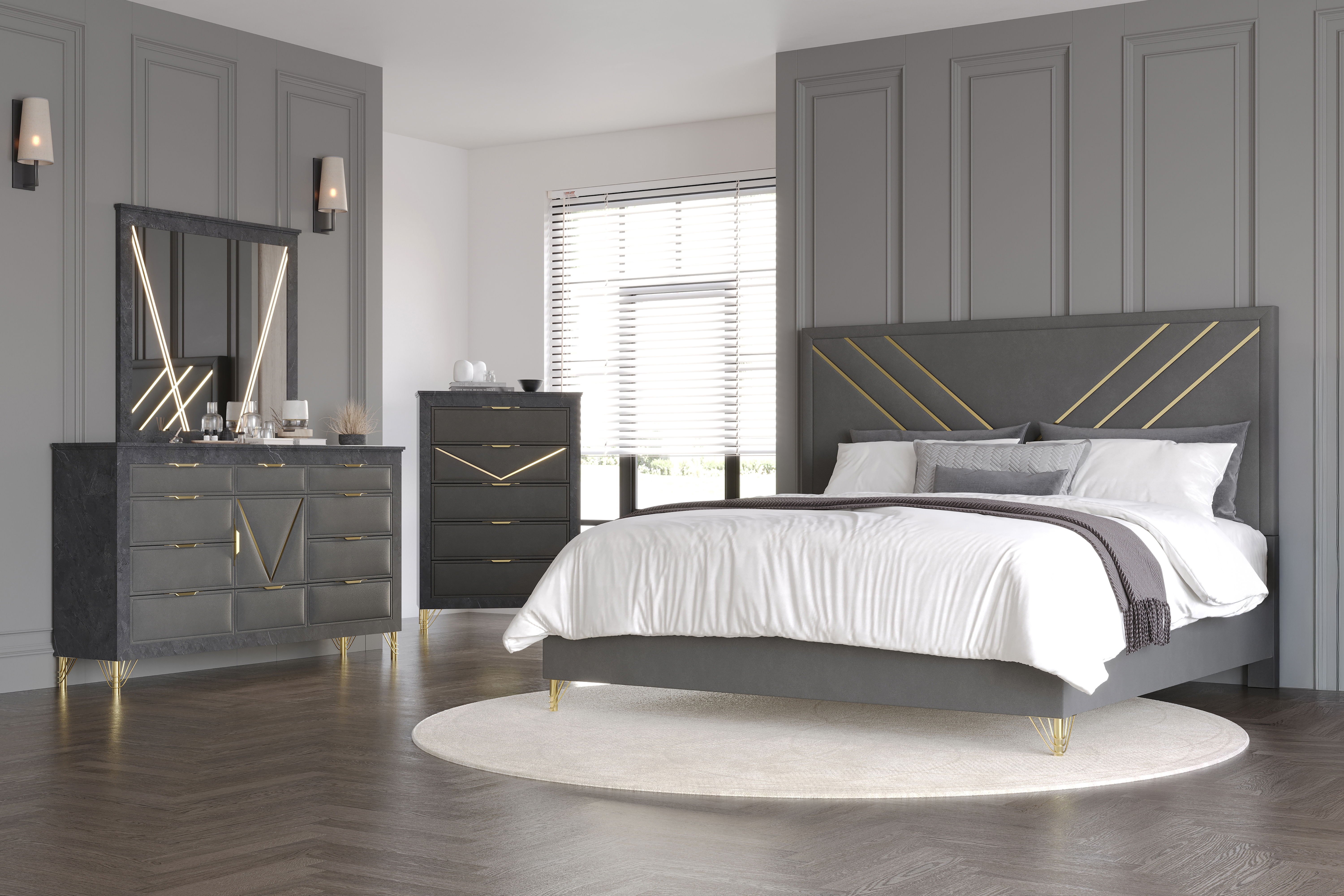 Queen · 4 Pc · Bed, Dresser, Mirror, Chest