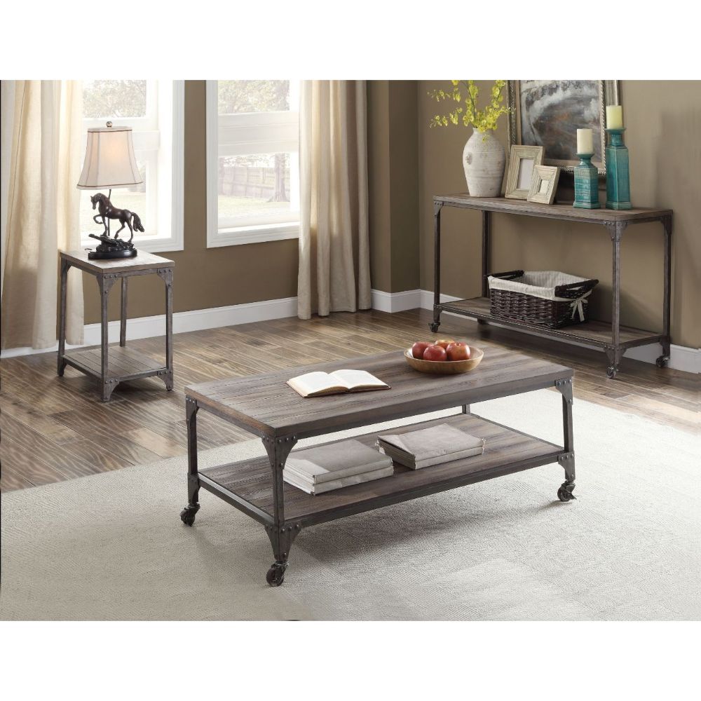 Gorden - Coffee Table - Weathered Oak & Antique Nickel, dark brown