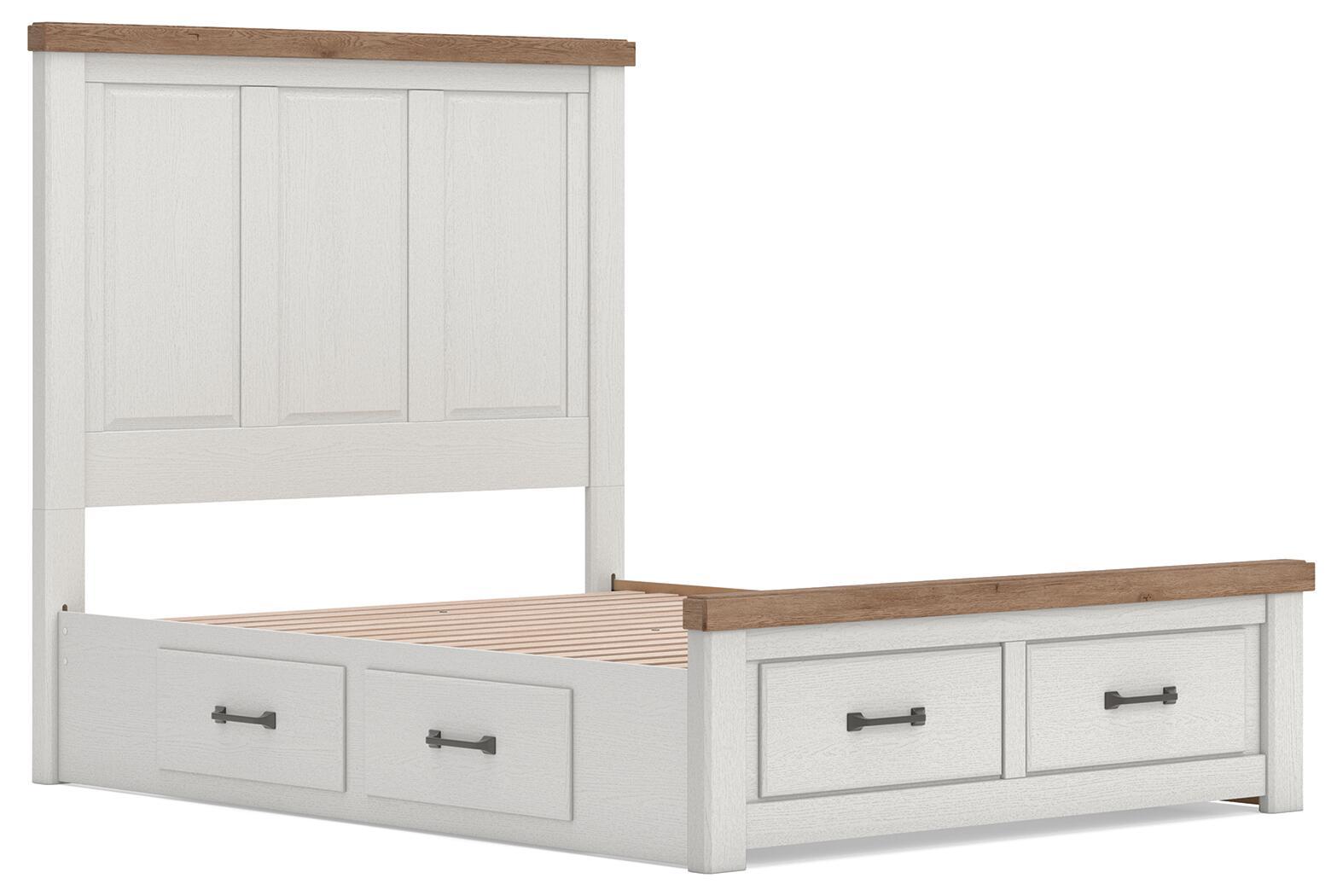 Ashley Furniture Savonport - Queen Panel Storage Bed With Storage Footboard And 2 Under Bed Storage Units - White / Brown - Image 5