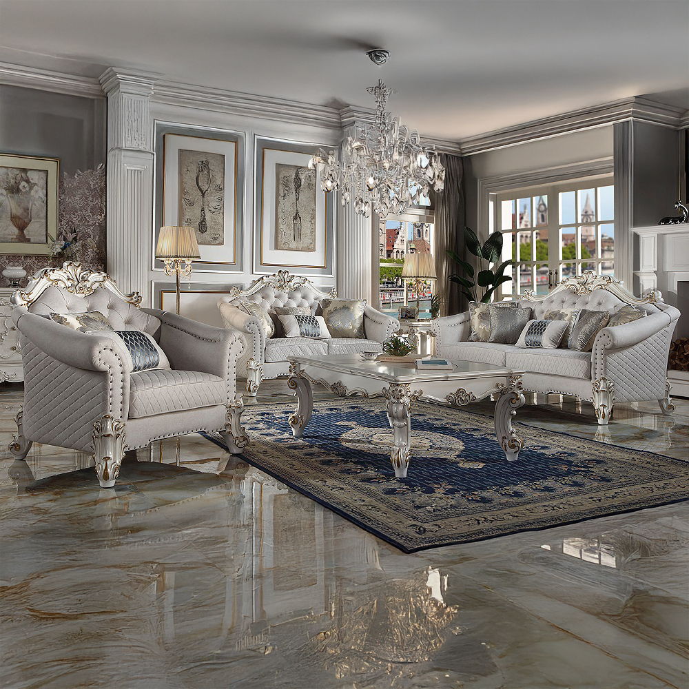 Vendome II - Chair With 2 Pillows - Two Tone Ivory Fabric & Antique Pearl, white, view 6