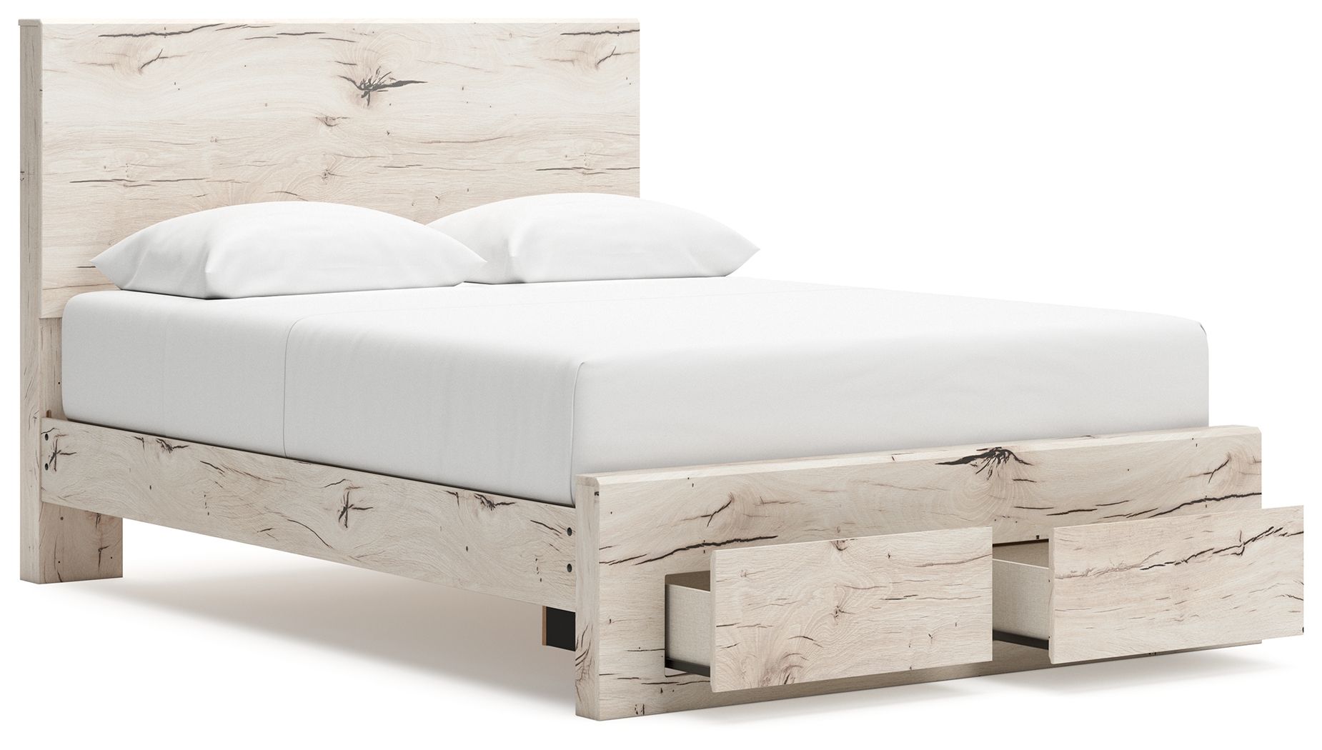 Ashley Furniture Lawroy - 6 Pc. - Dresser, Mirror, Queen Panel Bed With Storage Footboard - Light Natural - Image 9
