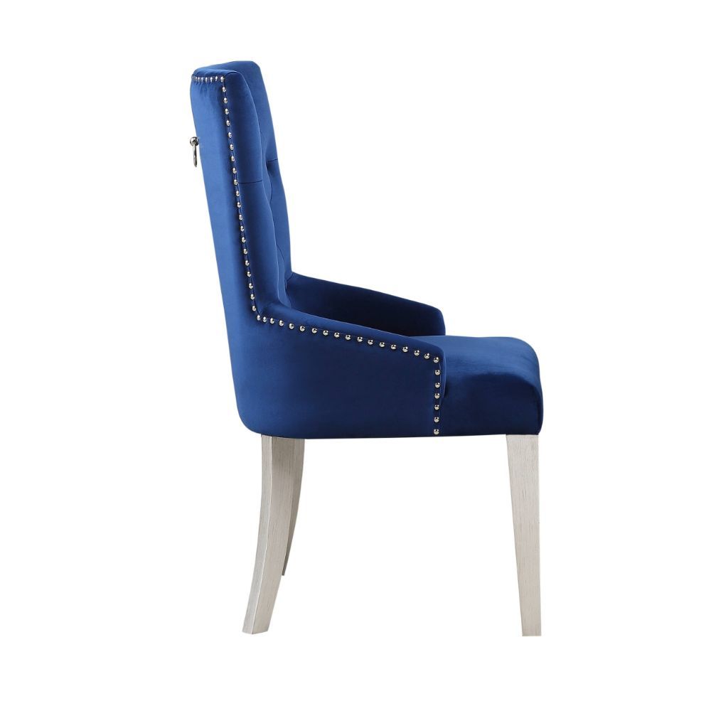 Varian - Side Chair - Blue Fabric & Antique Platinum, blue, view 5