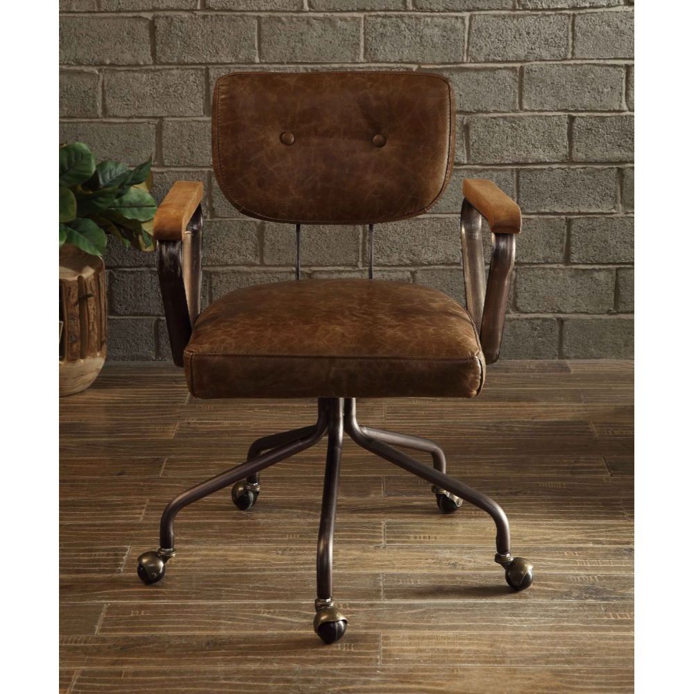 Hallie - Office Chair - Vintage Whiskey Top Grain Leather, dark brown