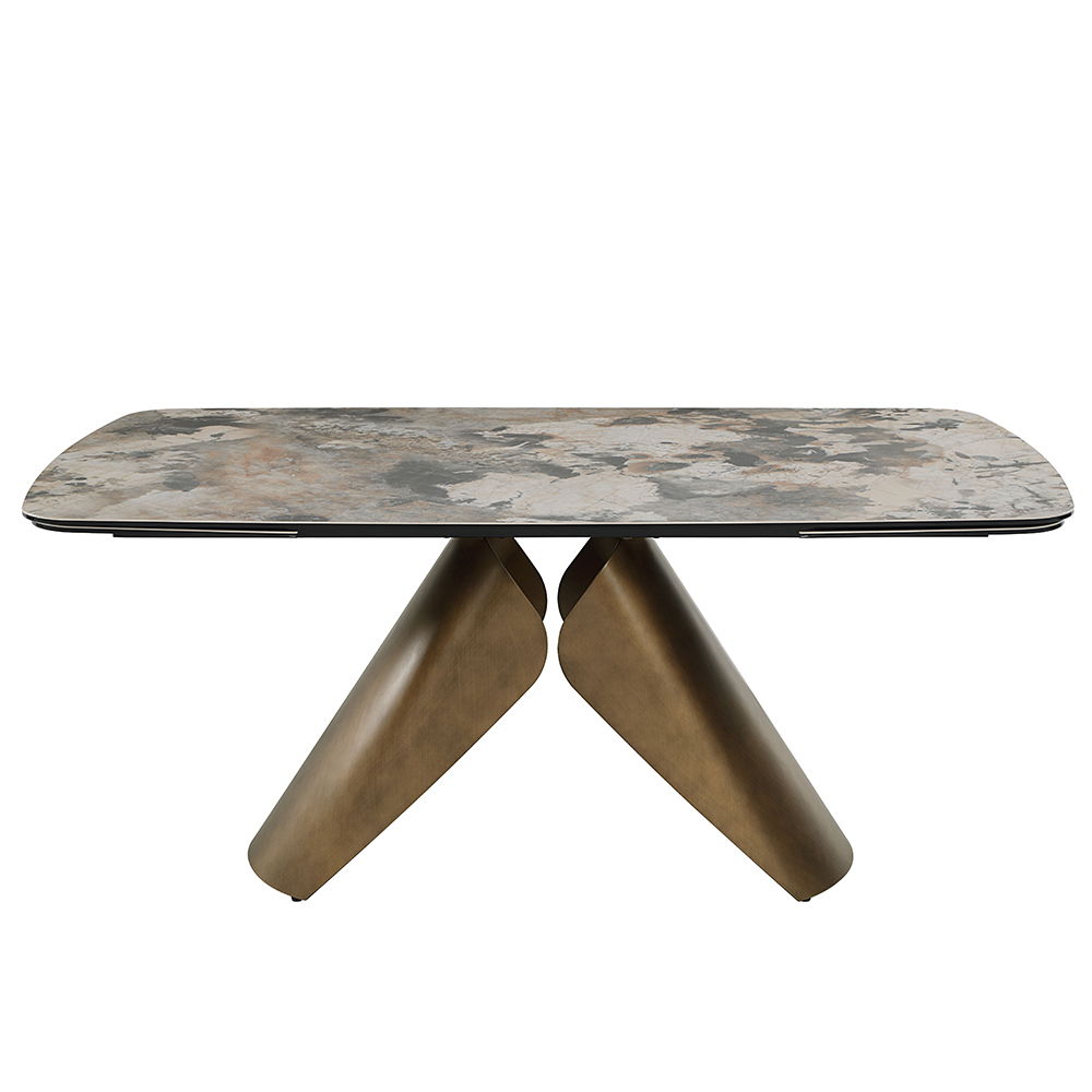 Malika - Ceramic Top Dining Table - Gray & Copper Cross Brushed, bronze, view 3