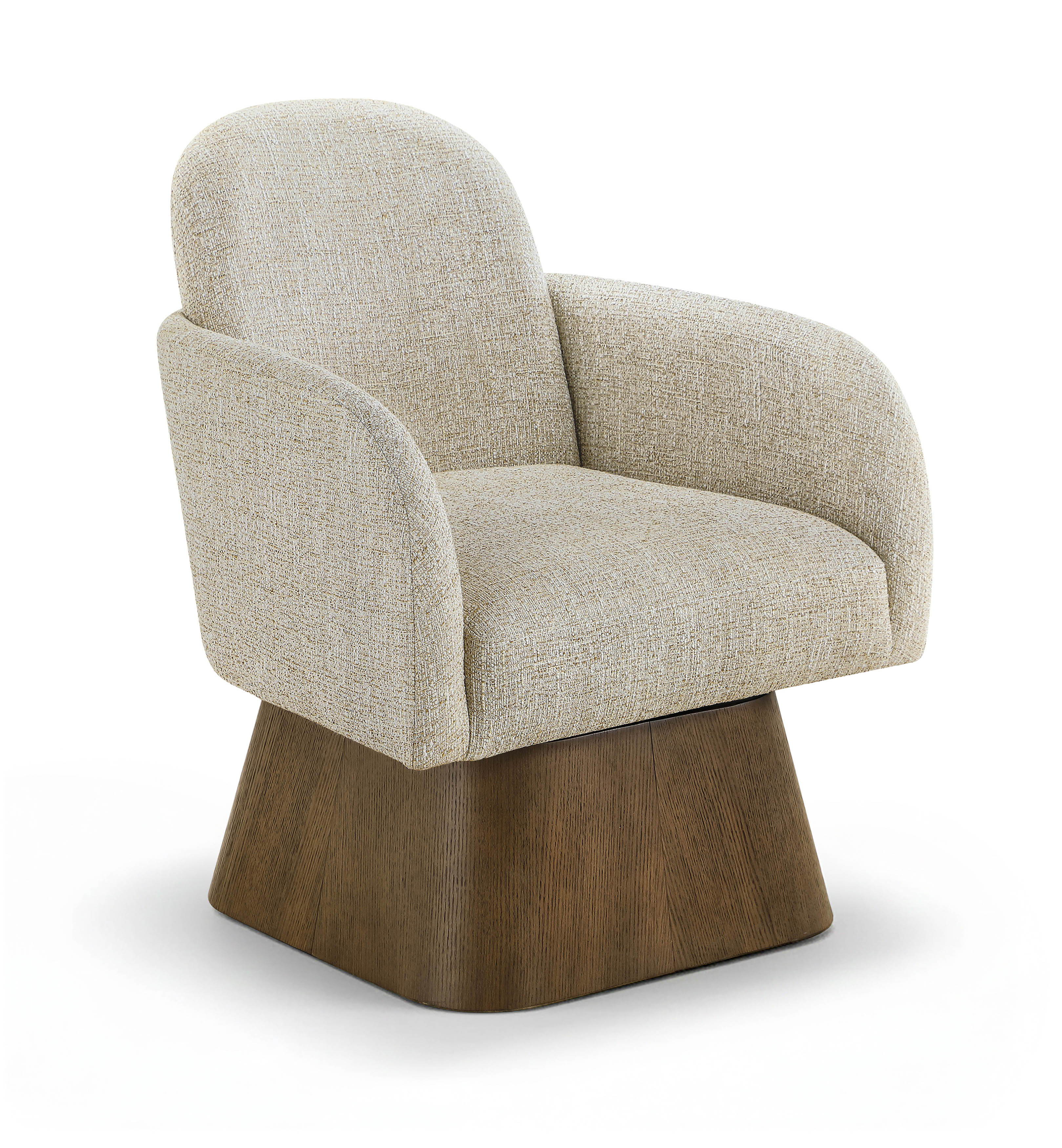 Marlowe - Linen Textured Fabric Upholstered Swivel Accent Chair - Beige / Stained Brown