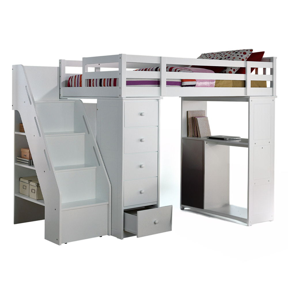 Freya - Twin Loft Bed With Storage - White, white