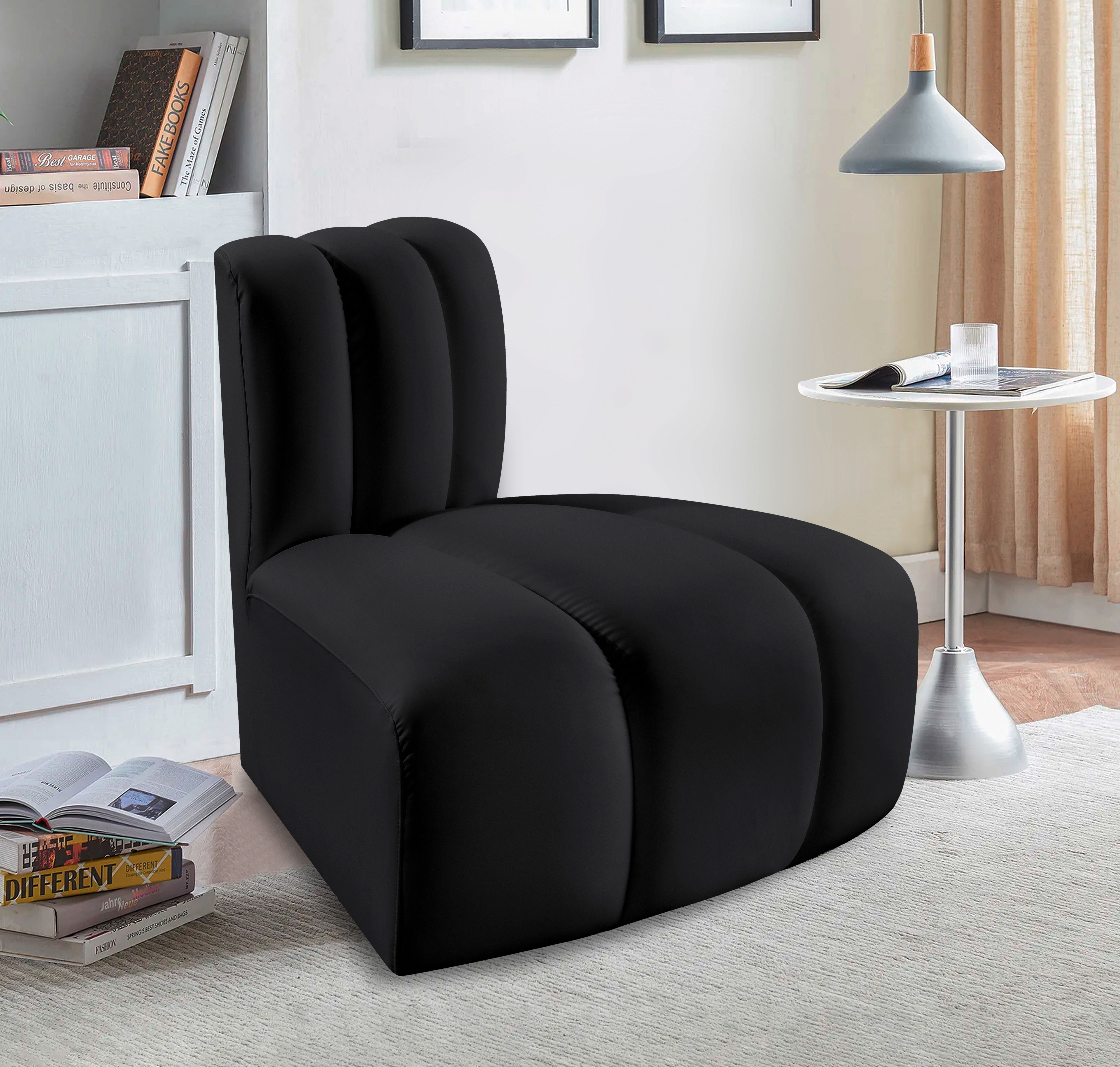 Arc - Faux Leather Reverse Corner Chair - Black